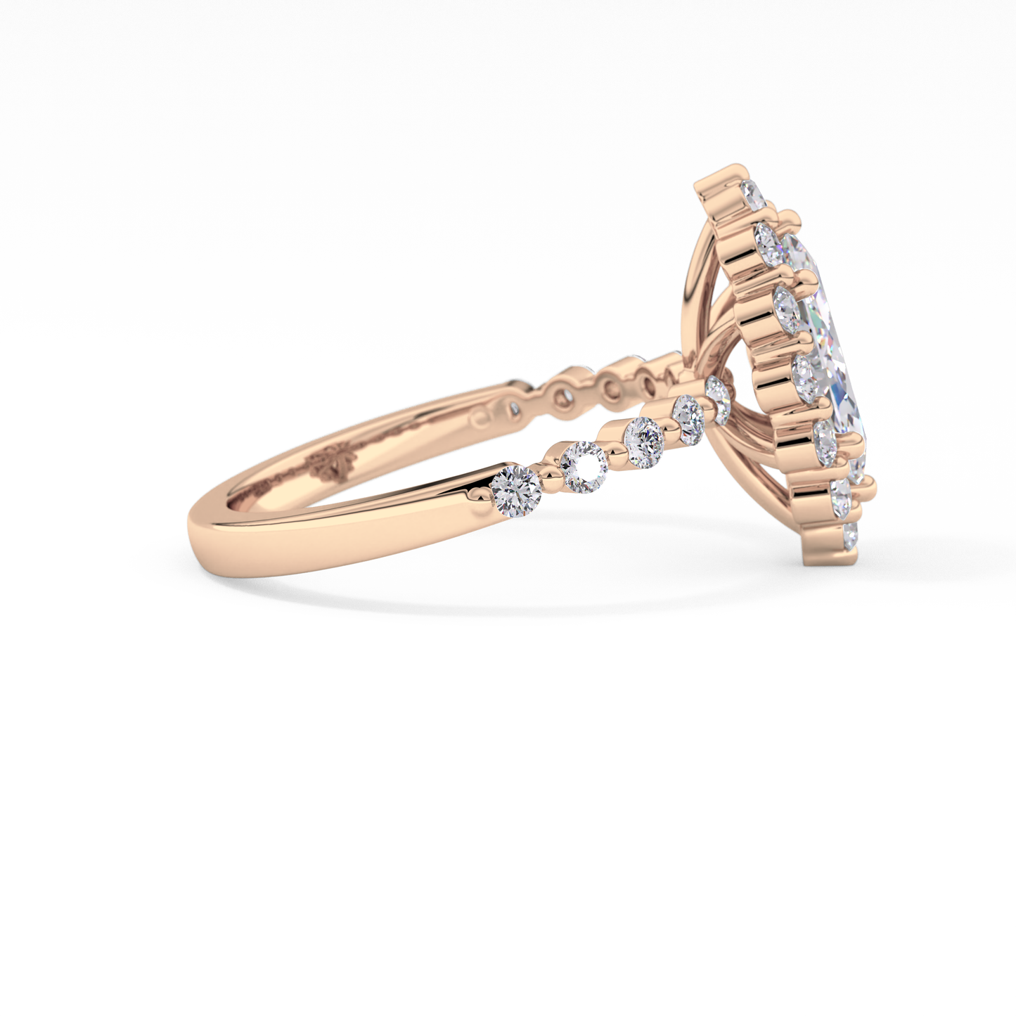 Marquise Cut 0.82 Carat Moissanite Ring – Halo and Pave Setting in Gold