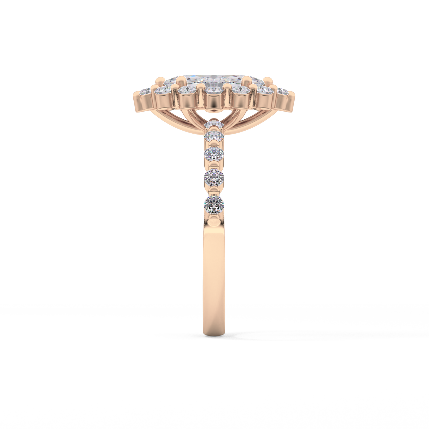Marquise Cut 0.82 Carat Moissanite Ring – Halo and Pave Setting in Gold