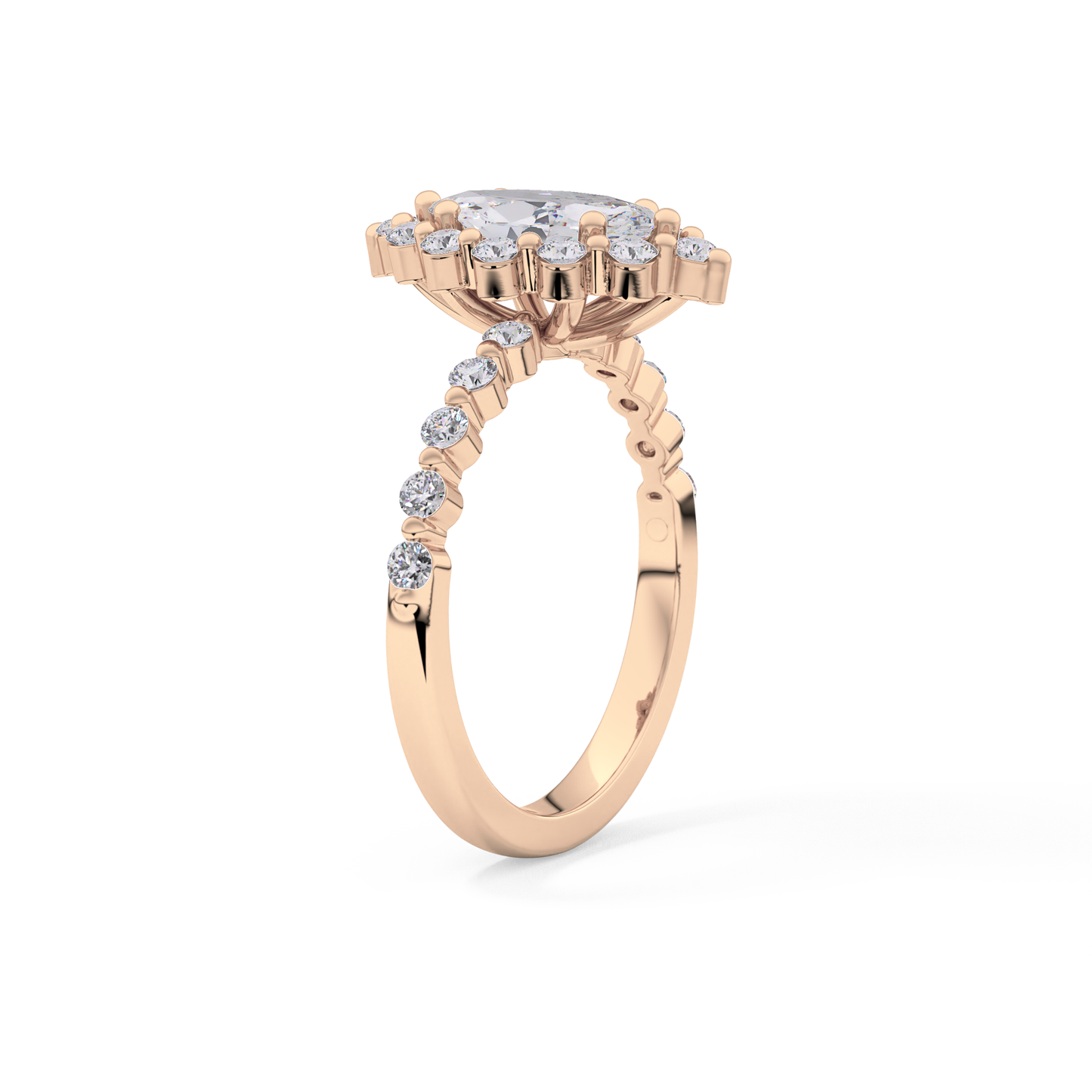 Marquise Cut 0.82 Carat Moissanite Ring – Halo and Pave Setting in Gold