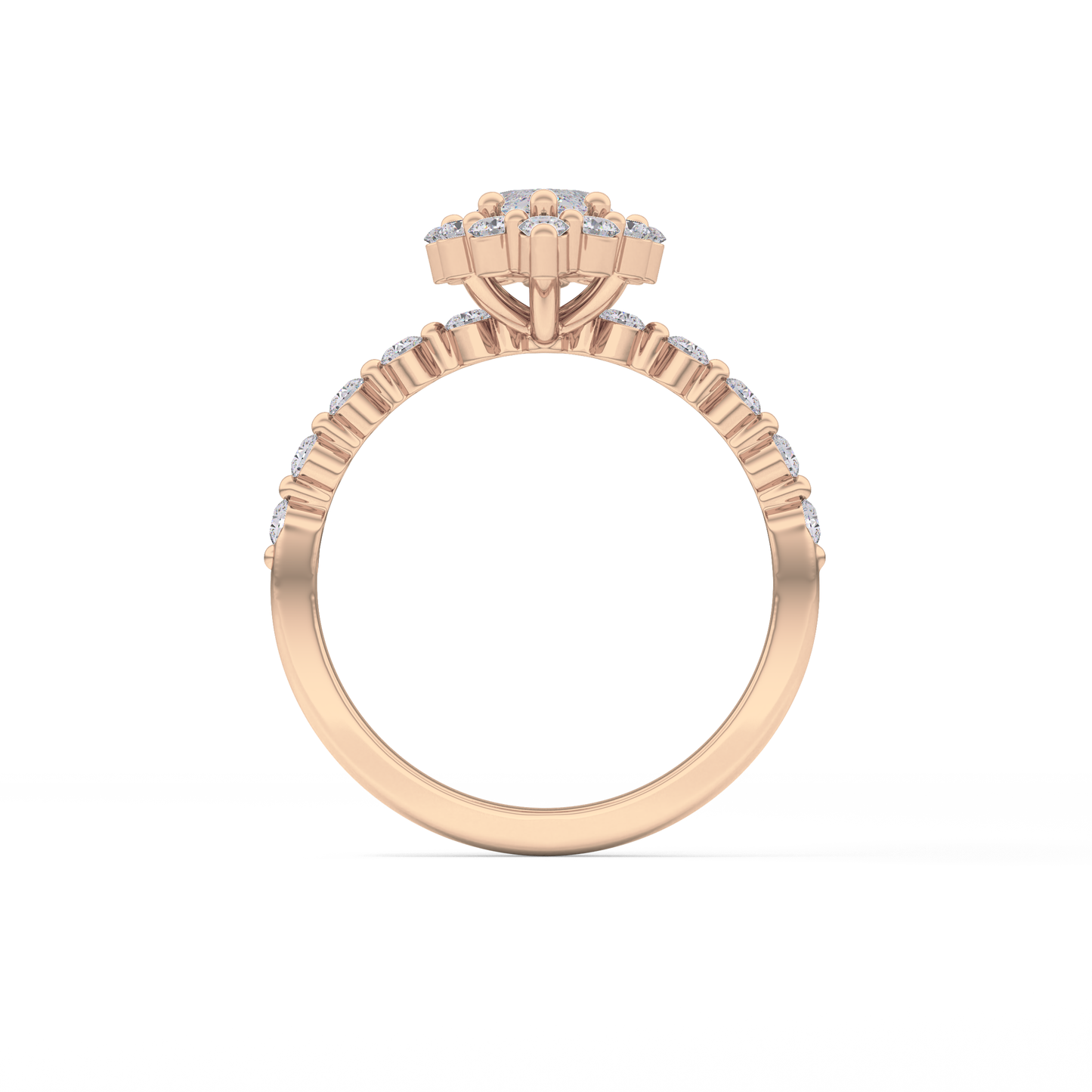 Marquise Cut 0.82 Carat Moissanite Ring – Halo and Pave Setting in Gold