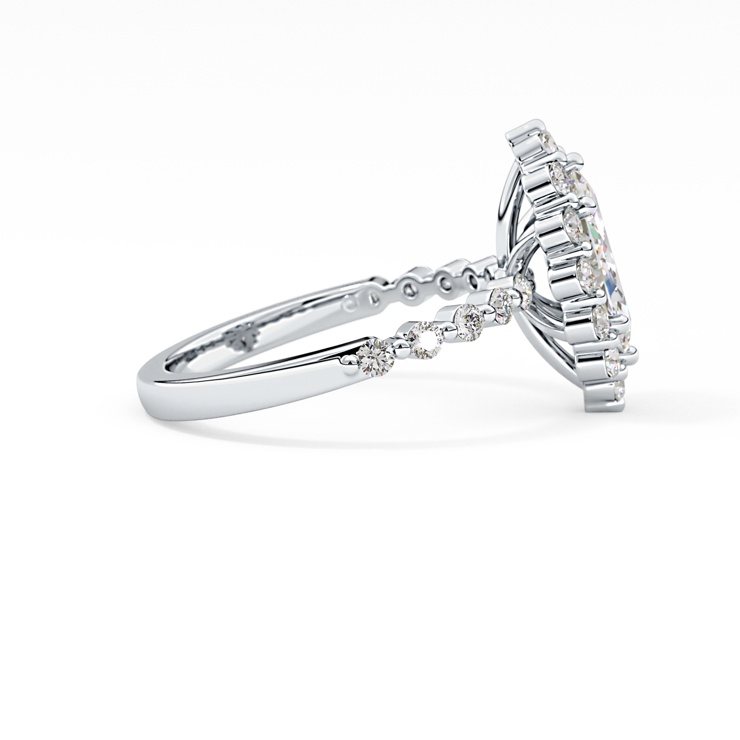 Marquise Cut 0.82 Carat Moissanite Ring – Halo and Pave Setting in Gold