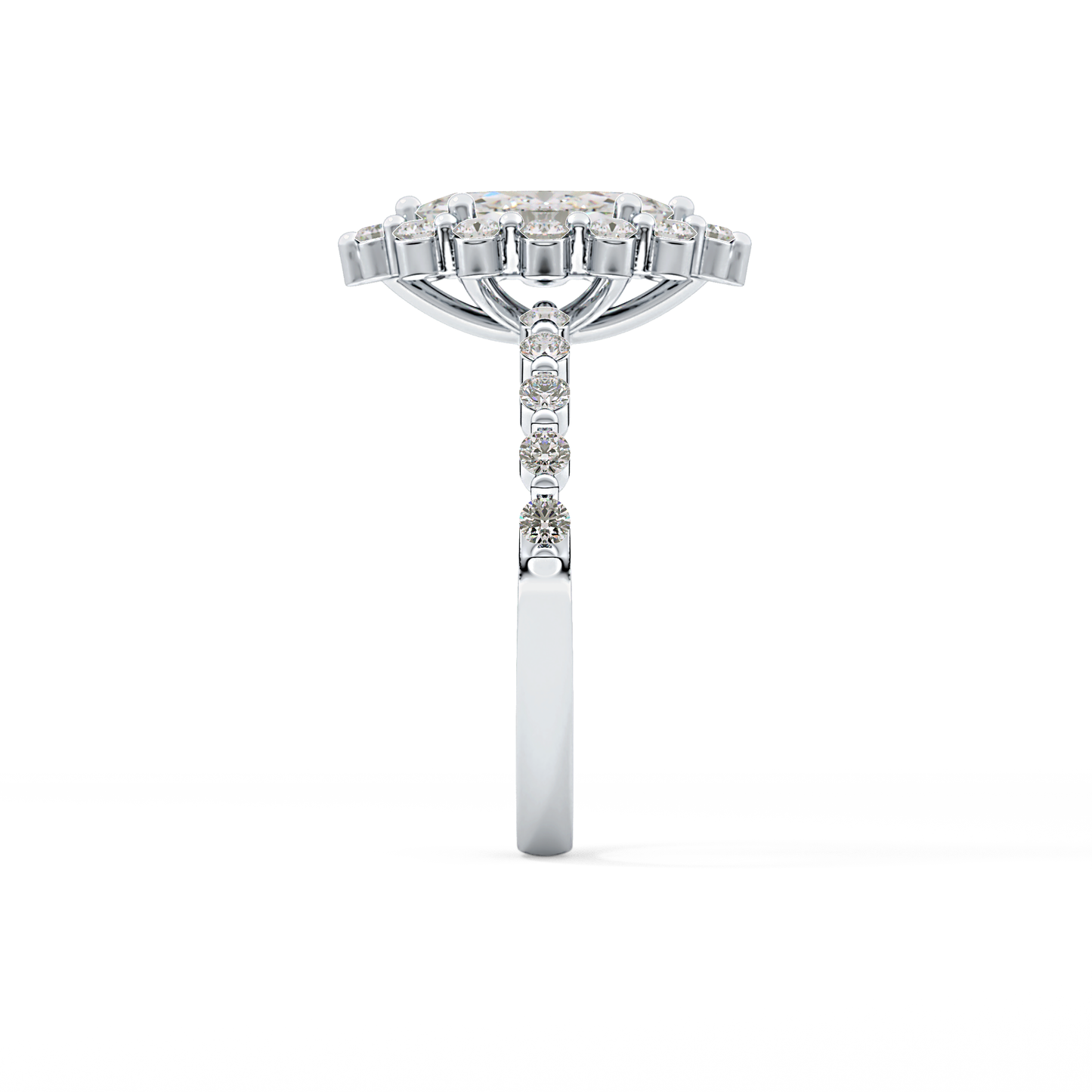 Marquise Cut 0.82 Carat Moissanite Ring – Halo and Pave Setting in Gold