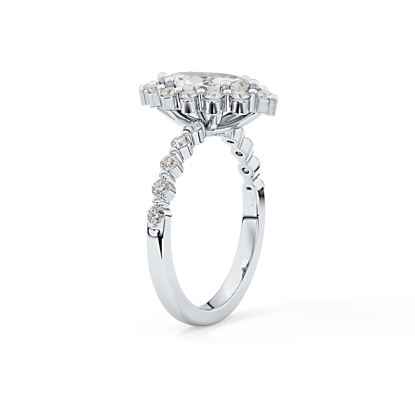Marquise Cut 0.82 Carat Moissanite Ring – Halo and Pave Setting in Gold