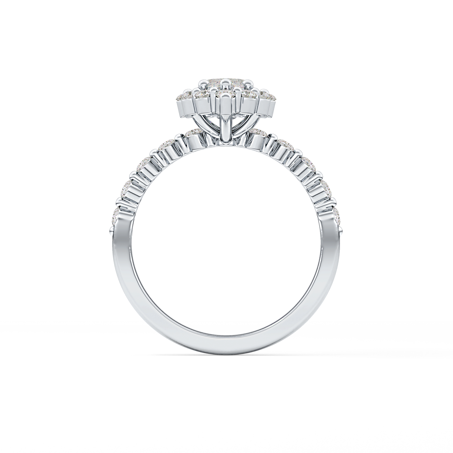 Marquise Cut 0.82 Carat Moissanite Ring – Halo and Pave Setting in Gold
