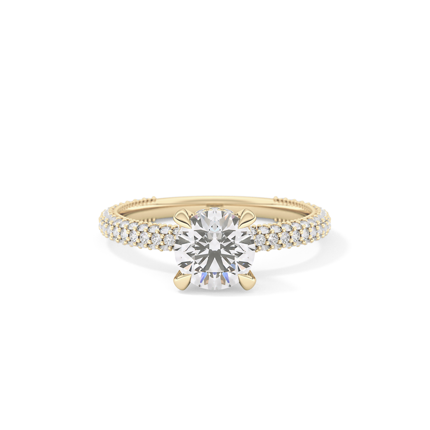 Round Cut 1.03 Carat Moissanite Ring – Halo and Pave Setting in Gold