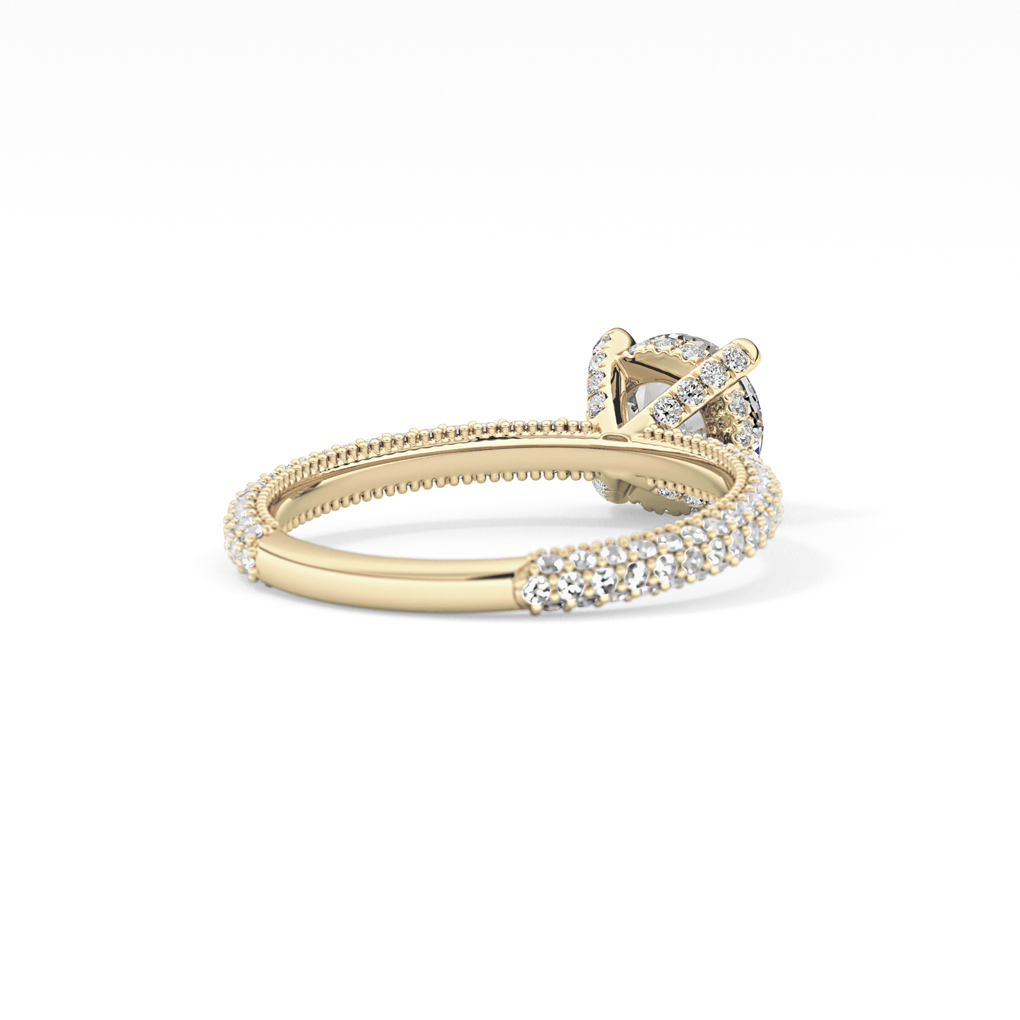 Round Cut 1.03 Carat Moissanite Ring – Halo and Pave Setting in Gold