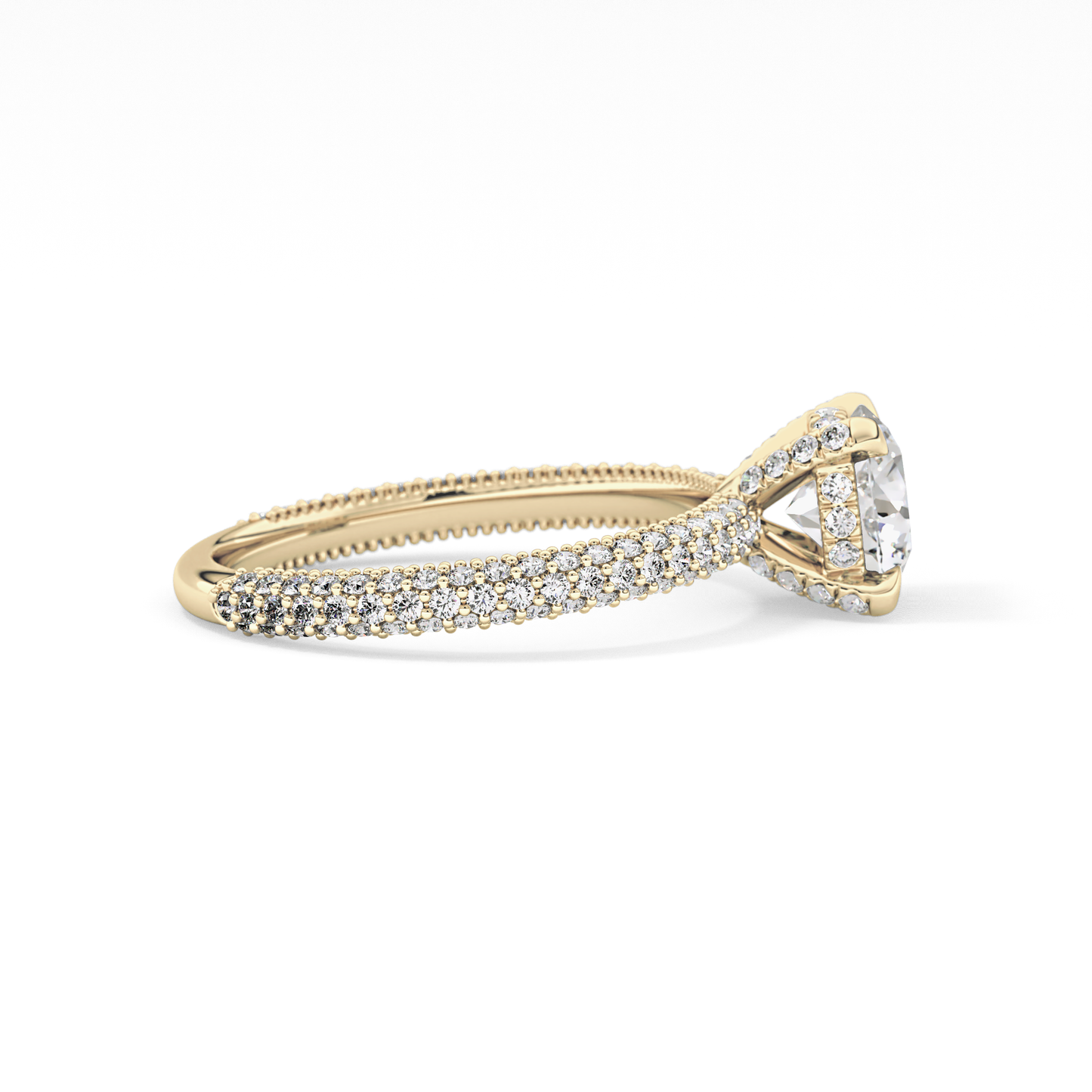 Round Cut 1.03 Carat Moissanite Ring – Halo and Pave Setting in Gold