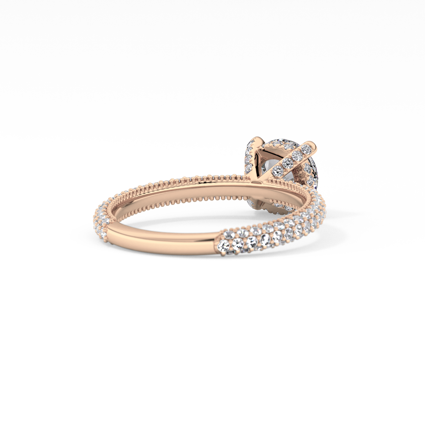 Round Cut 1.03 Carat Moissanite Ring – Halo and Pave Setting in Gold
