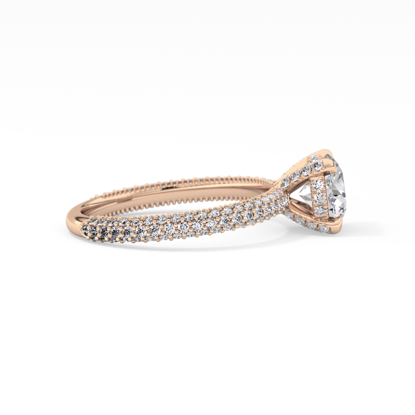 Round Cut 1.03 Carat Moissanite Ring – Halo and Pave Setting in Gold