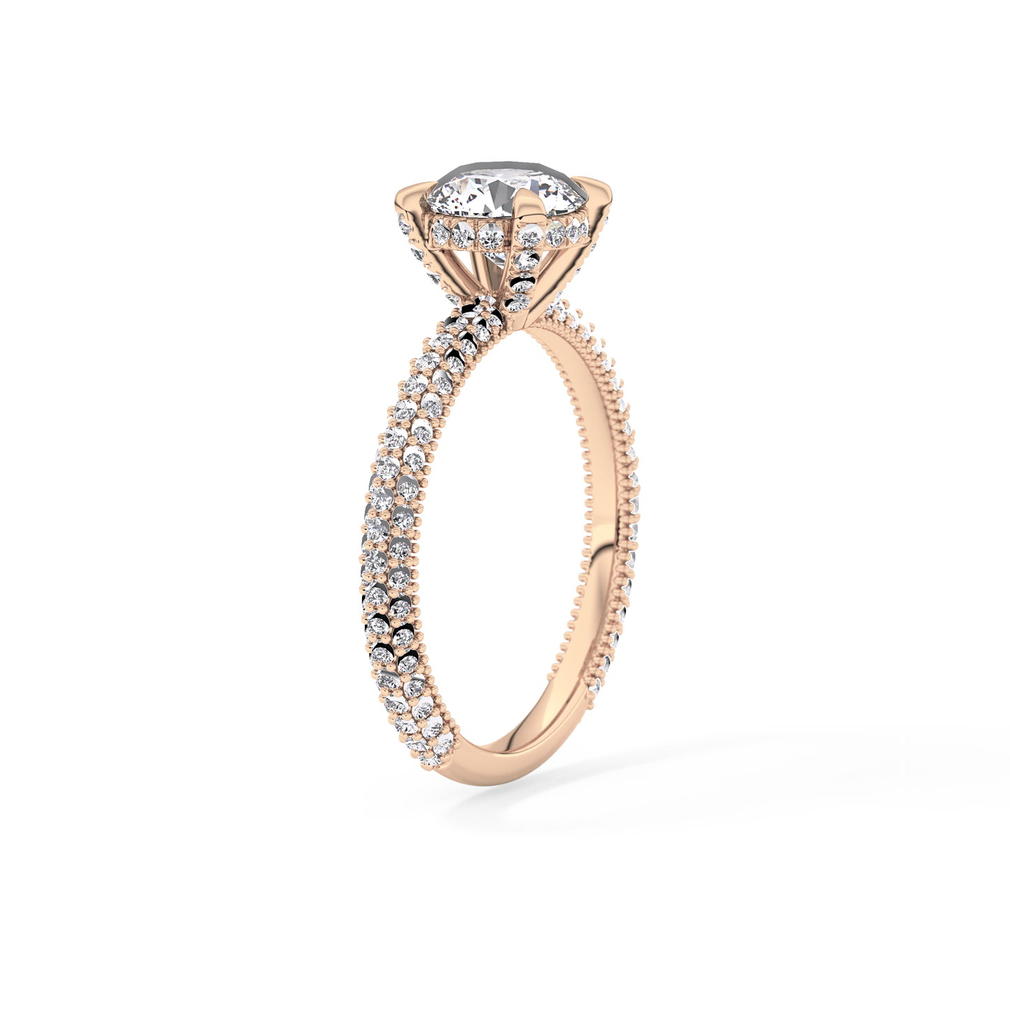 Round Cut 1.03 Carat Moissanite Ring – Halo and Pave Setting in Gold