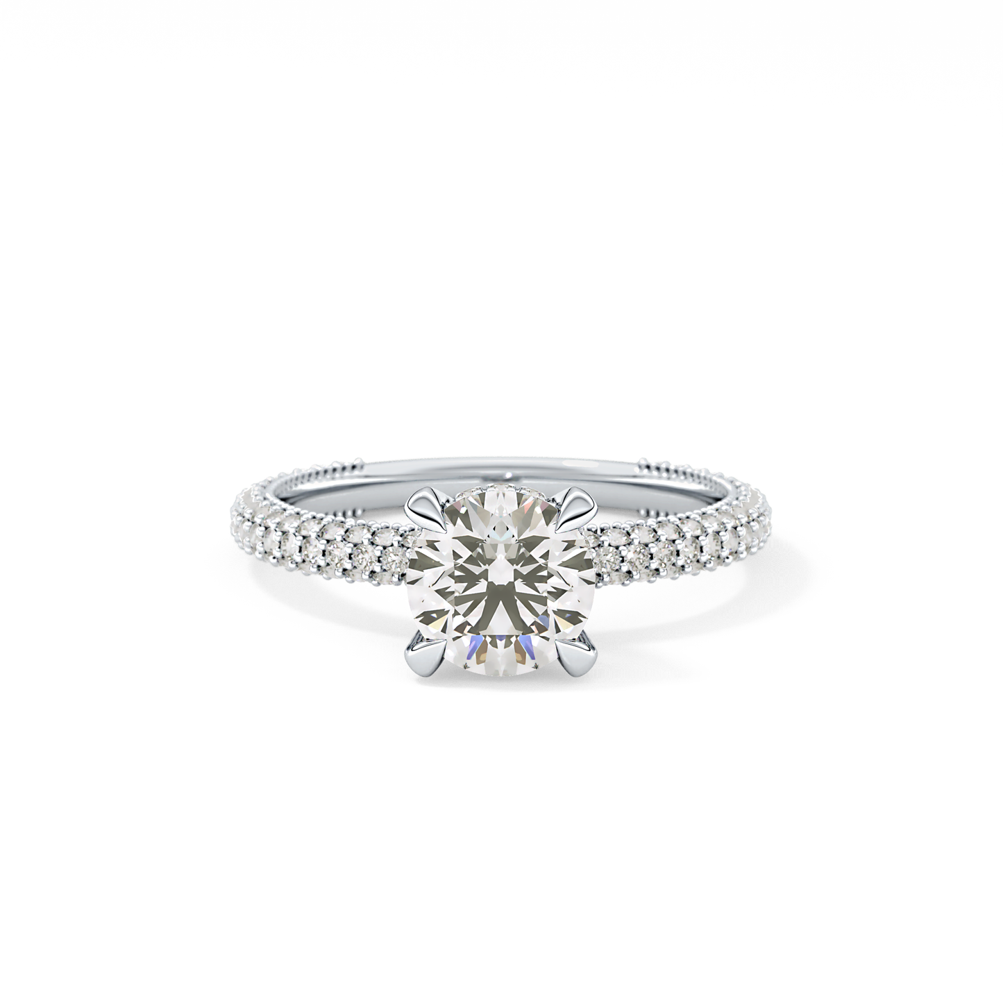 Round Cut 1.03 Carat Moissanite Ring – Halo and Pave Setting in Gold