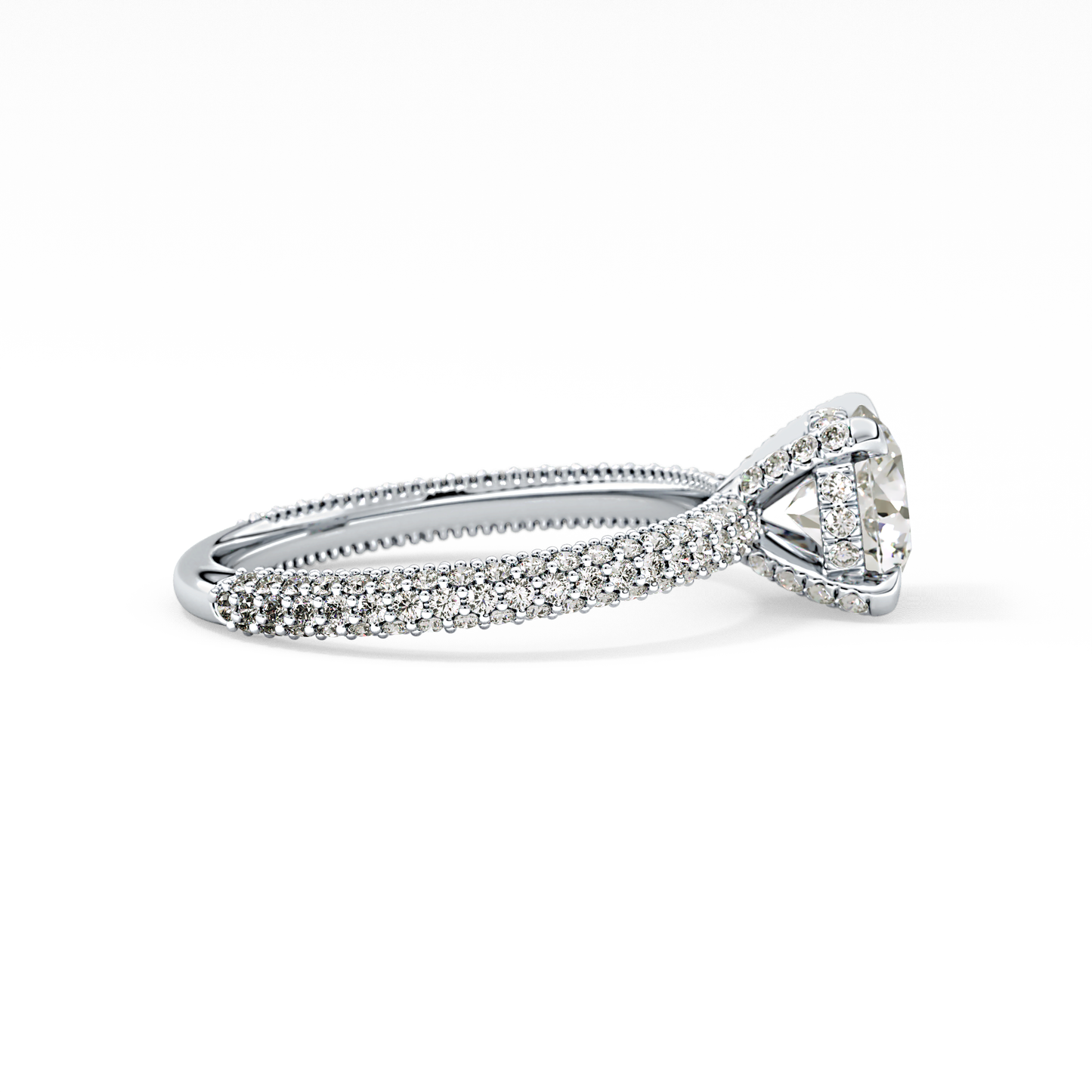Round Cut 1.03 Carat Moissanite Ring – Halo and Pave Setting in Gold
