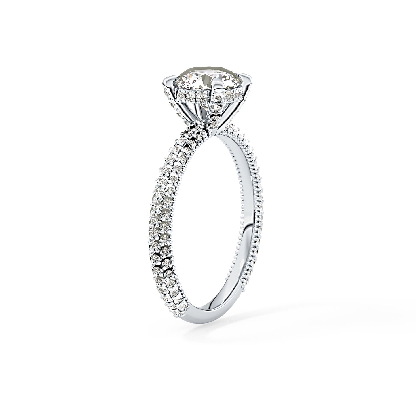 Round Cut 1.03 Carat Moissanite Ring – Halo and Pave Setting in Gold