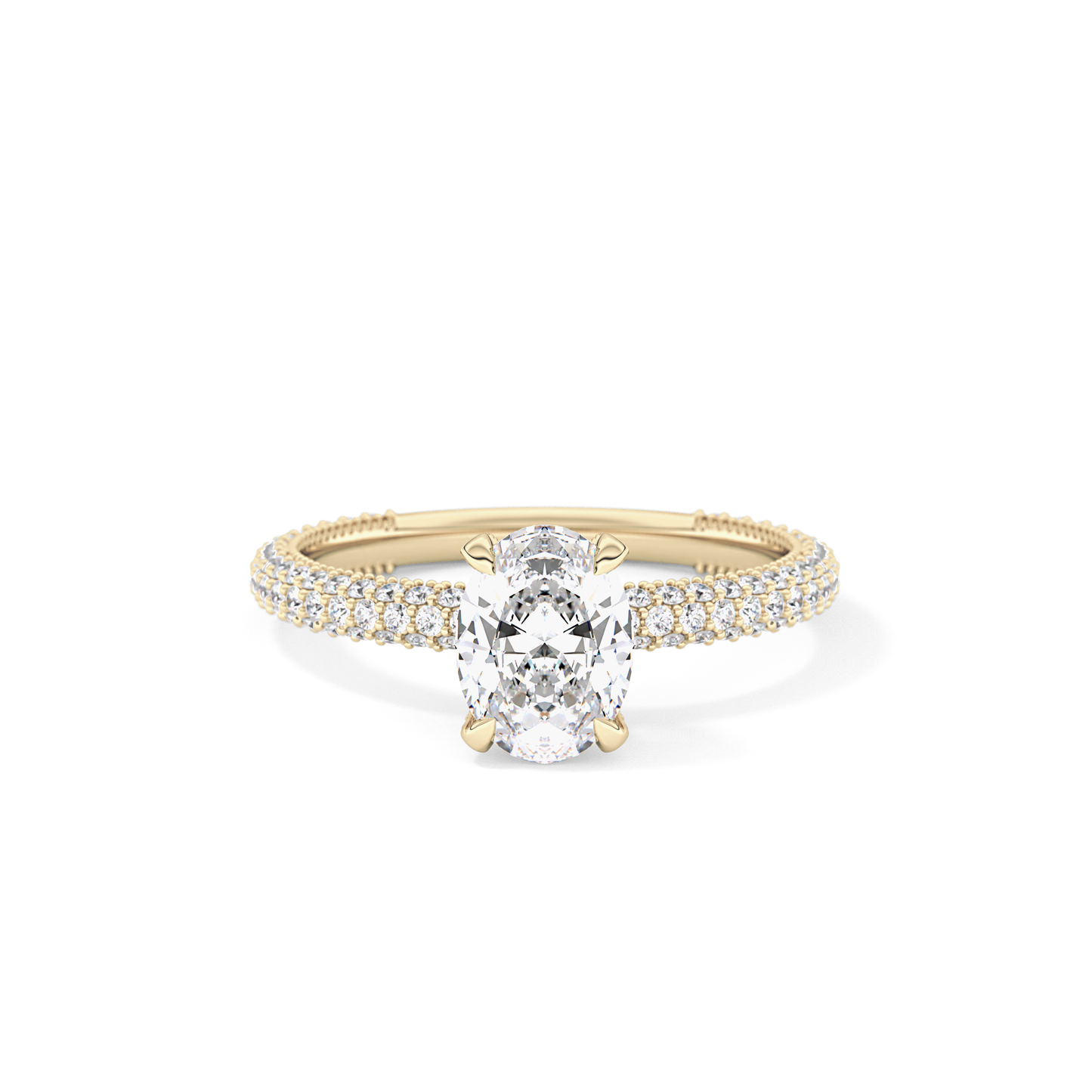 Oval Cut 0.83 Carat Moissanite Ring – Hidden Halo and Pave Setting in Gold