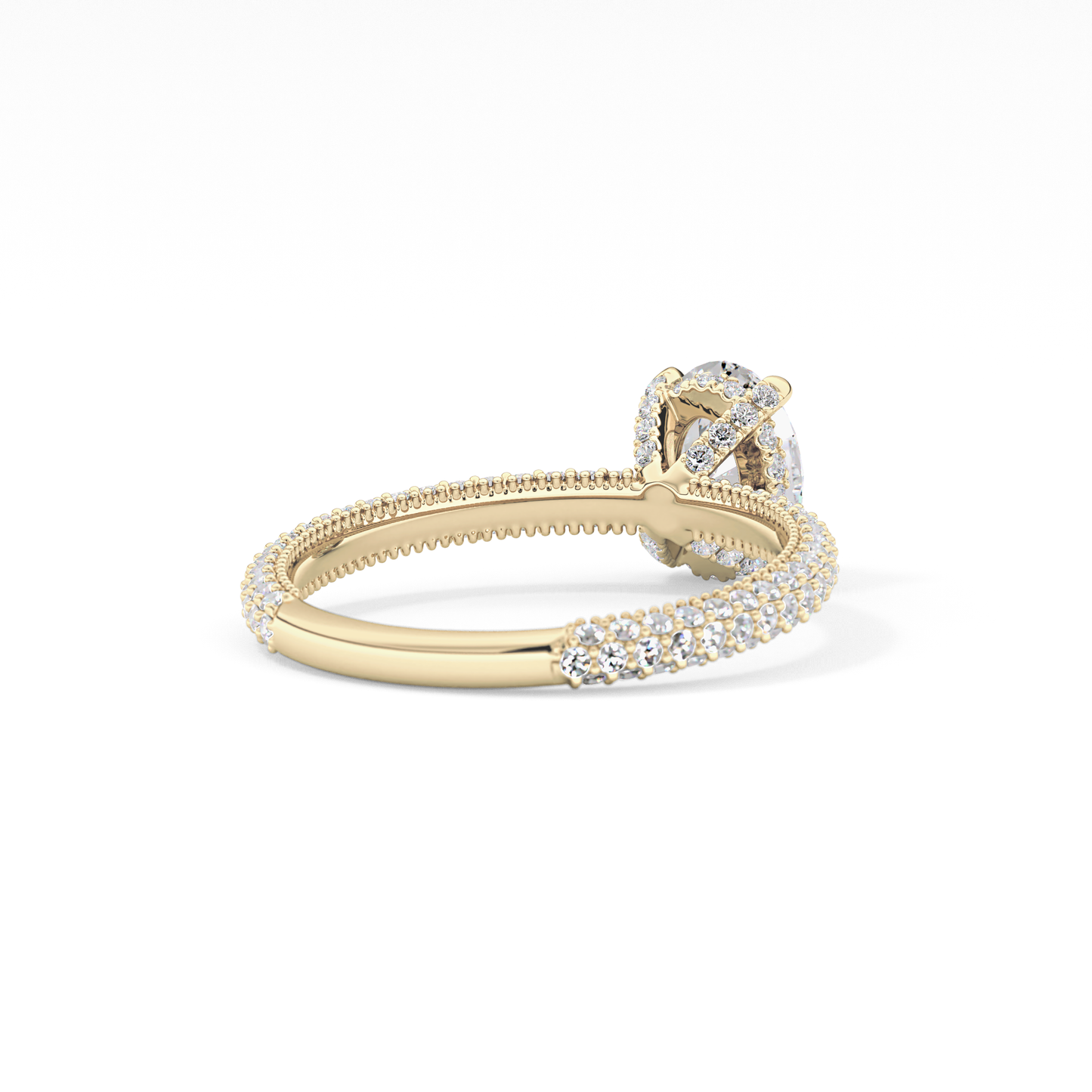 Oval Cut 0.83 Carat Moissanite Ring – Hidden Halo and Pave Setting in Gold