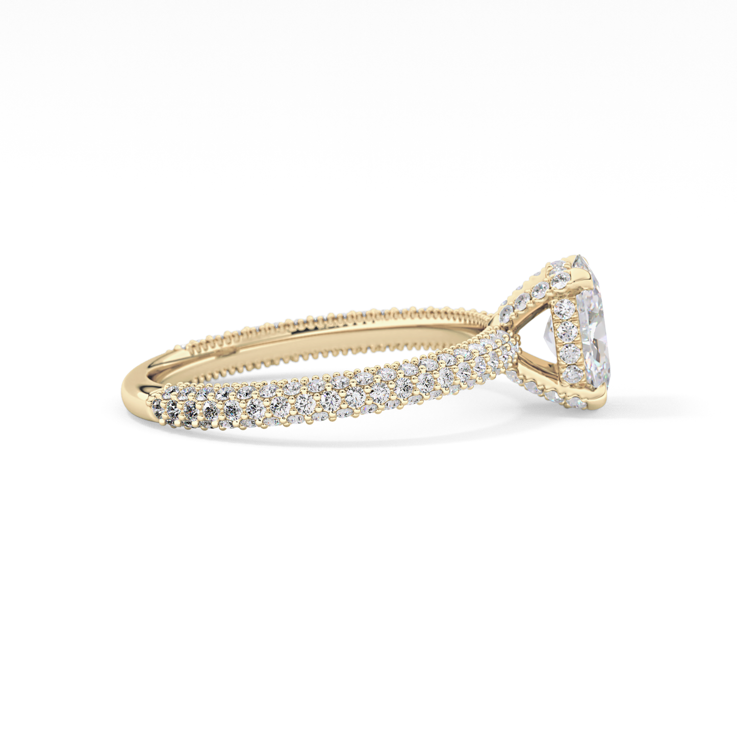 Oval Cut 0.83 Carat Moissanite Ring – Hidden Halo and Pave Setting in Gold