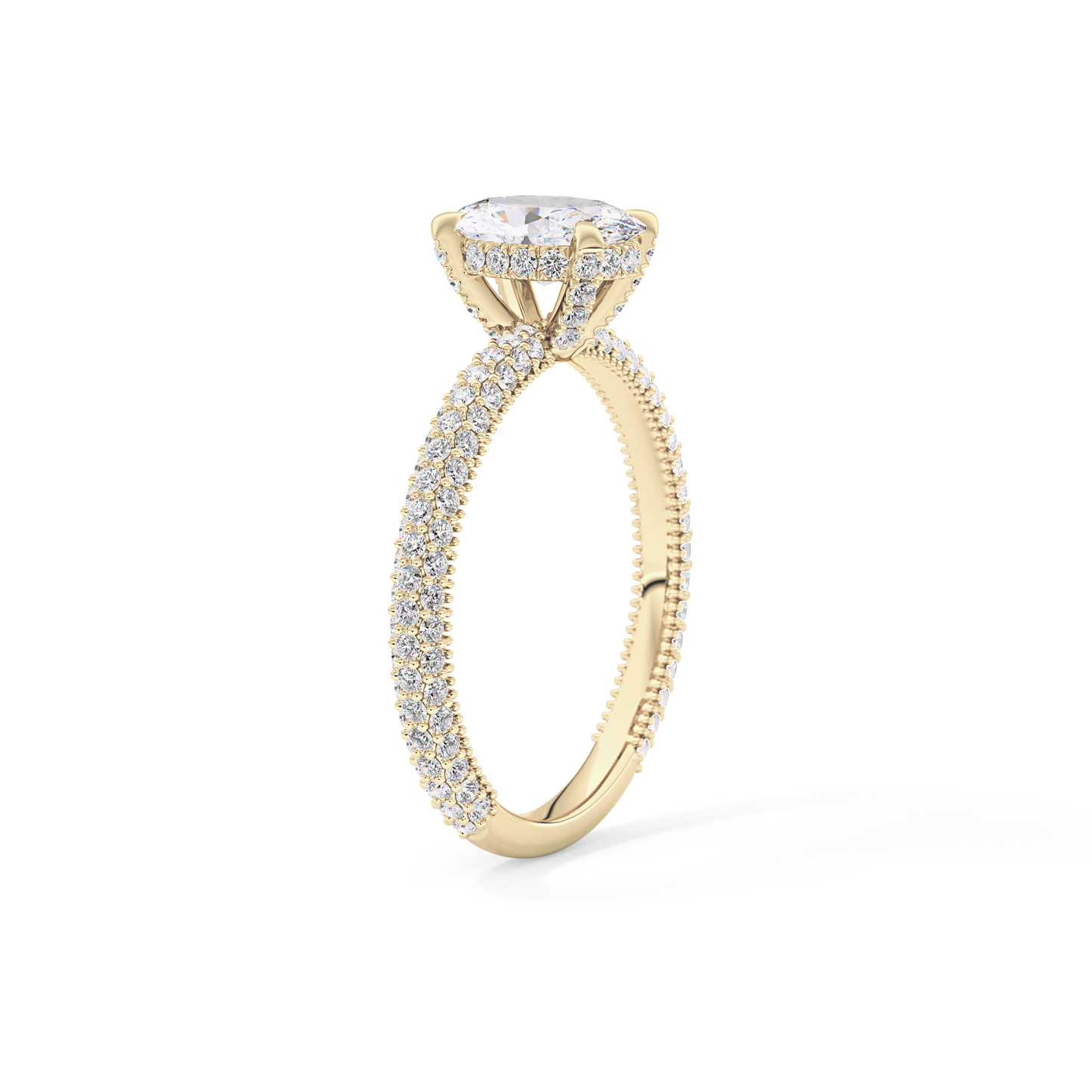 Oval Cut 0.83 Carat Moissanite Ring – Hidden Halo and Pave Setting in Gold