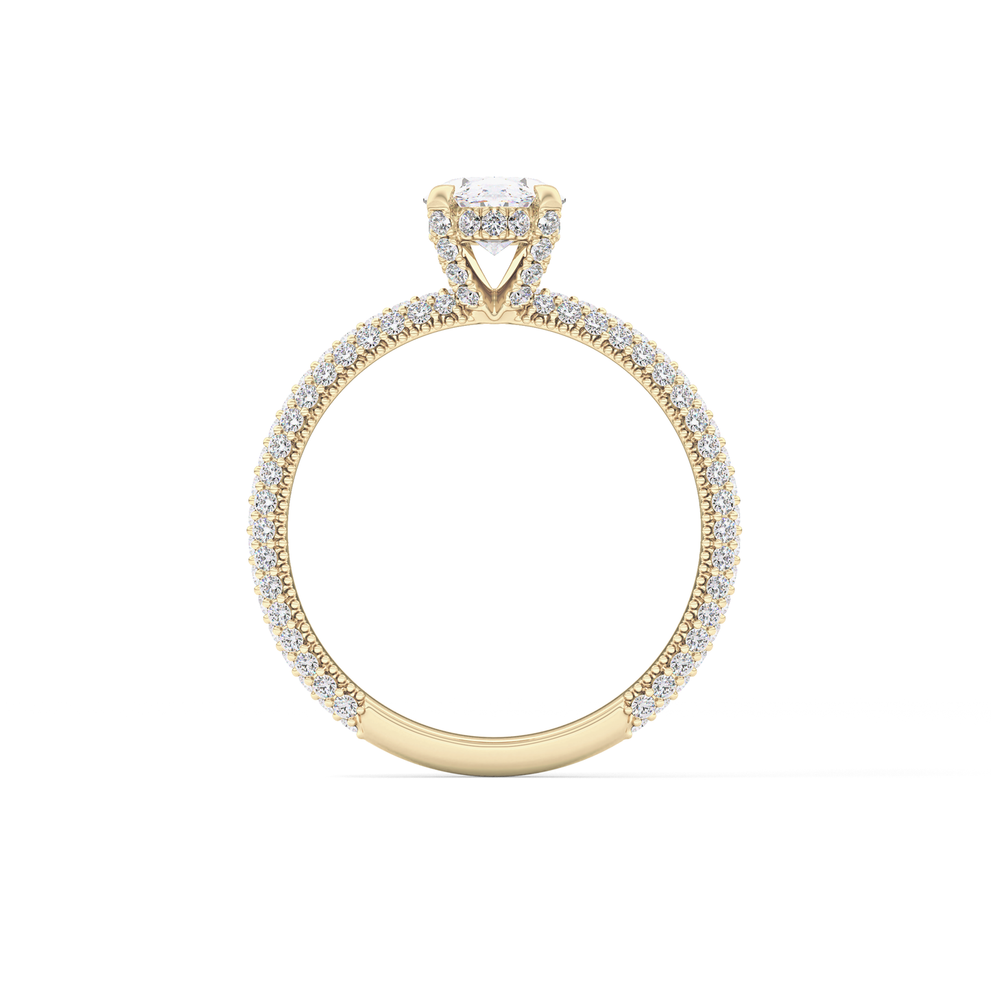Oval Cut 0.83 Carat Moissanite Ring – Hidden Halo and Pave Setting in Gold