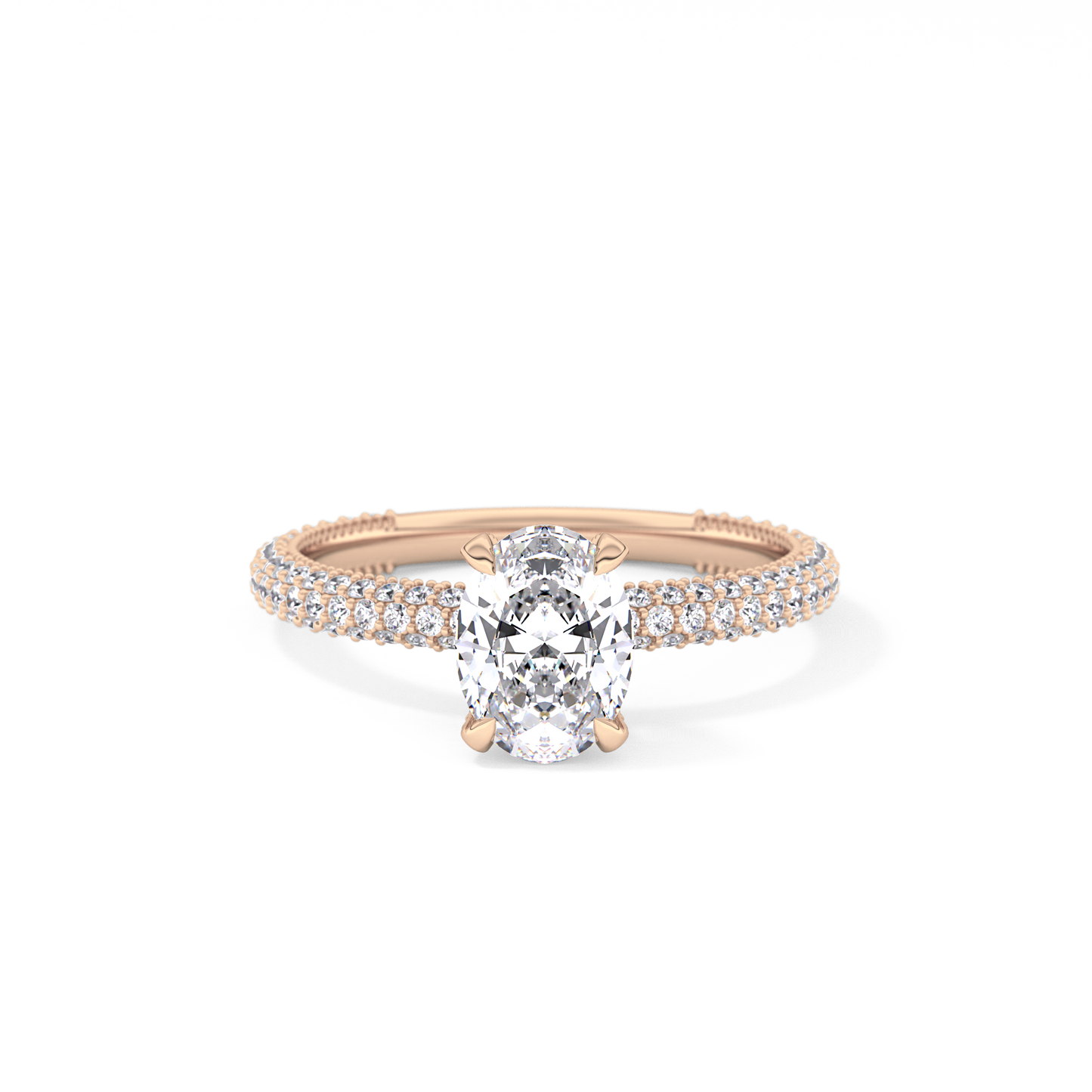 Oval Cut 0.83 Carat Moissanite Ring – Hidden Halo and Pave Setting in Gold