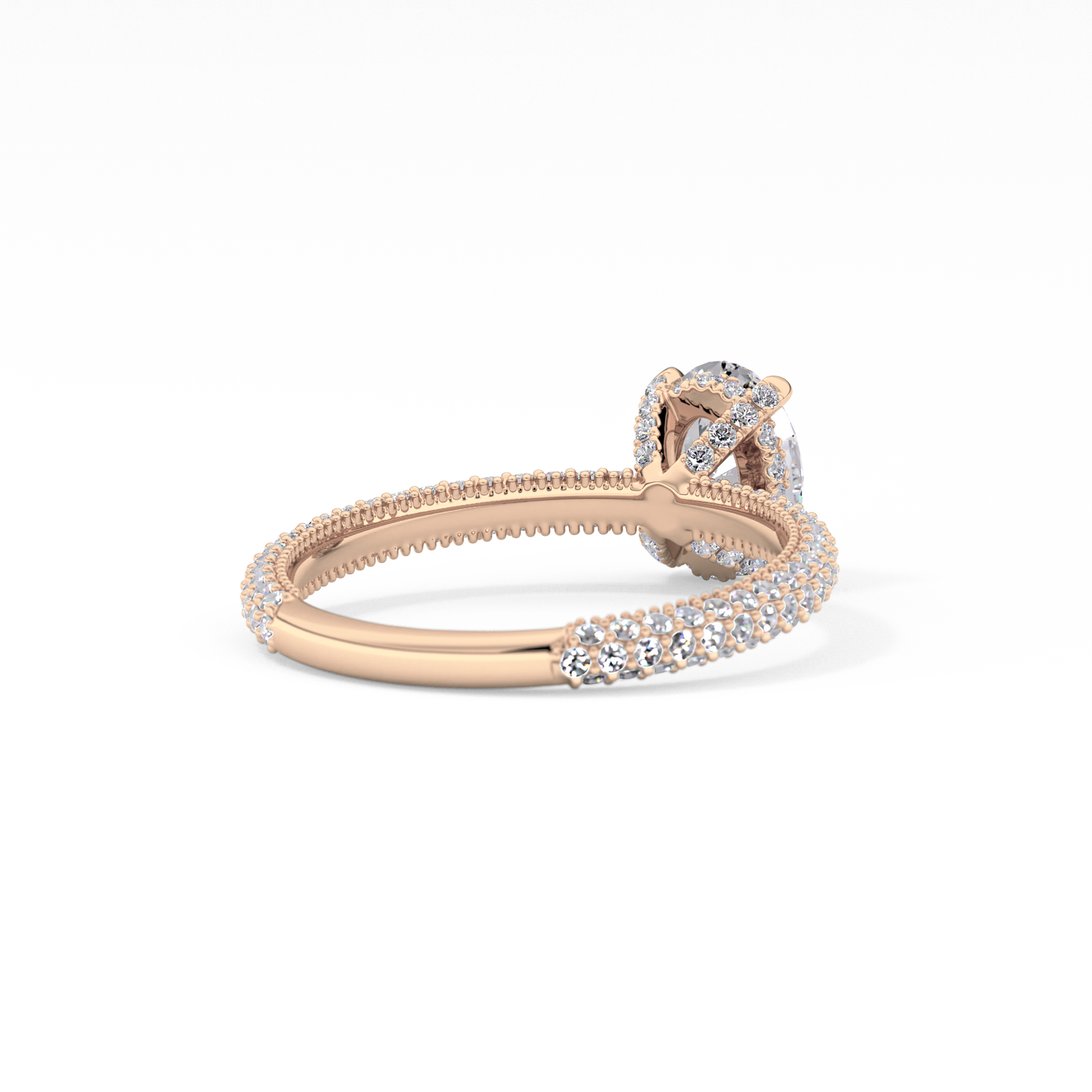 Oval Cut 0.83 Carat Moissanite Ring – Hidden Halo and Pave Setting in Gold