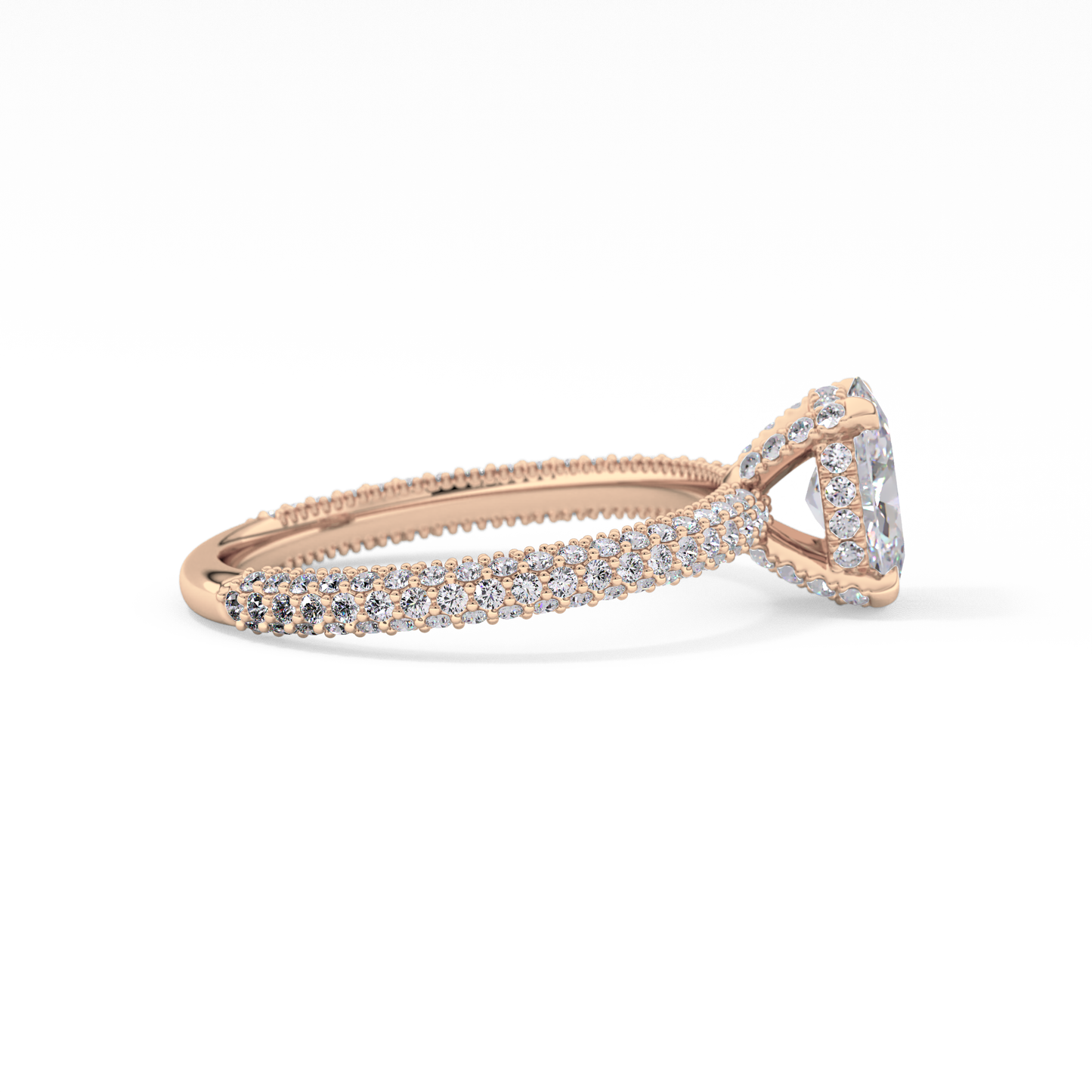 Oval Cut 0.83 Carat Moissanite Ring – Hidden Halo and Pave Setting in Gold