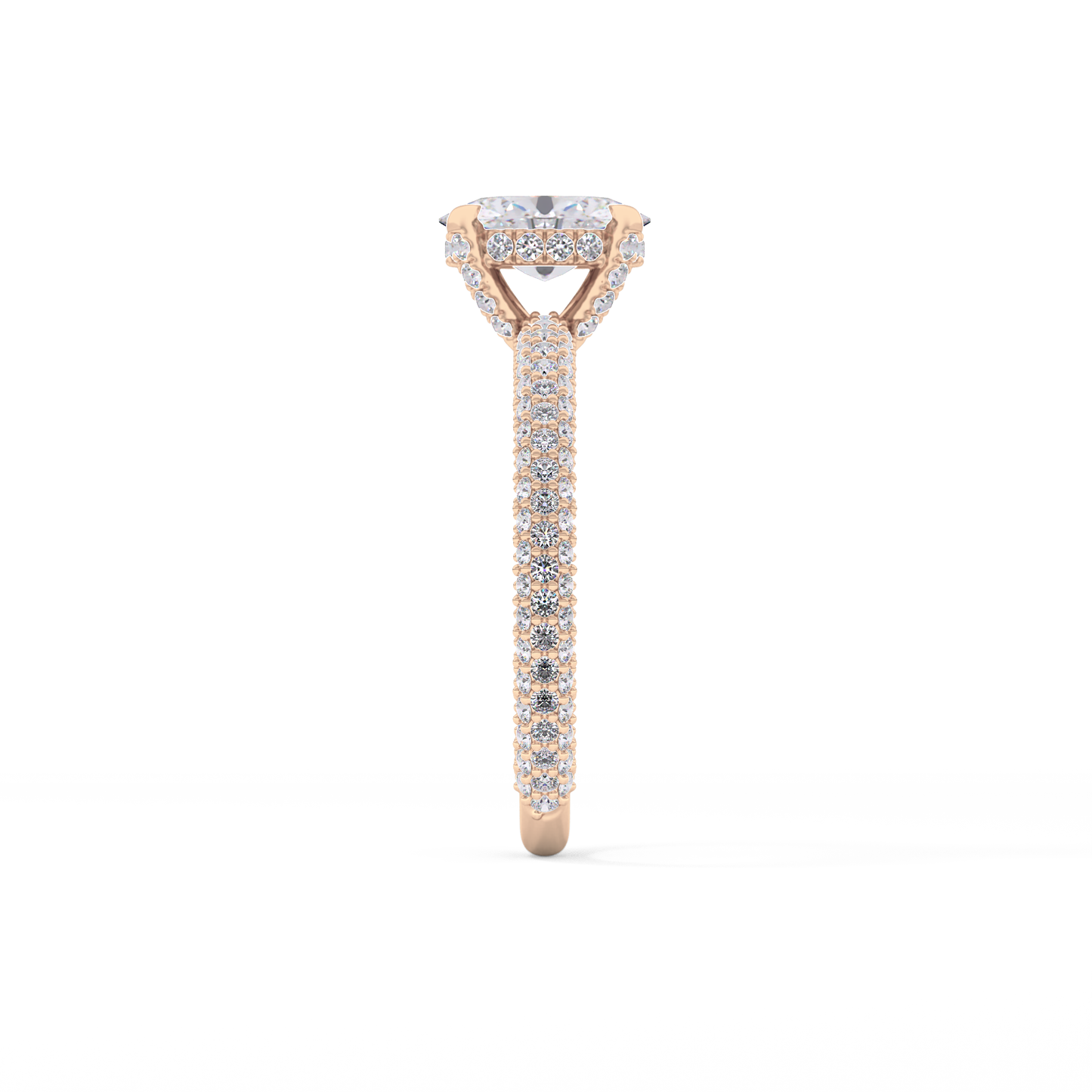 Oval Cut 0.83 Carat Moissanite Ring – Hidden Halo and Pave Setting in Gold