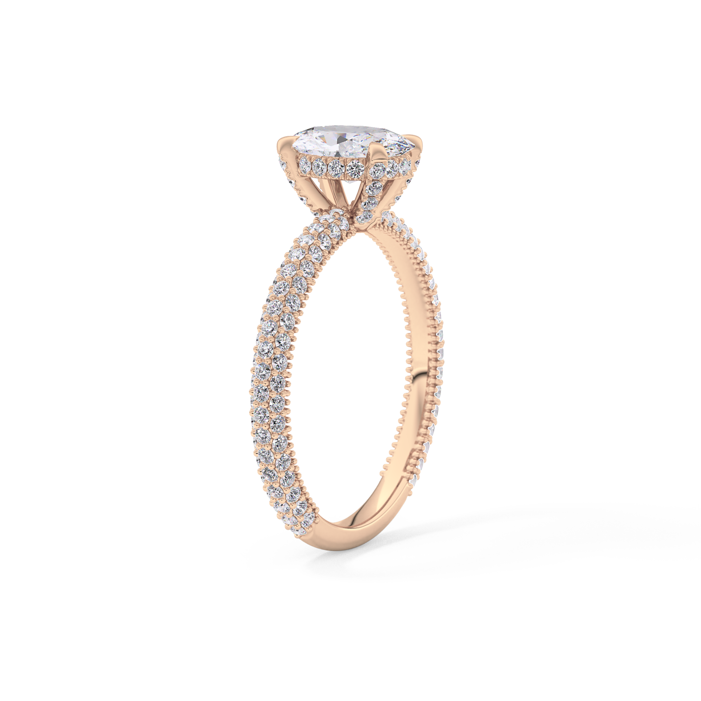 Oval Cut 0.83 Carat Moissanite Ring – Hidden Halo and Pave Setting in Gold