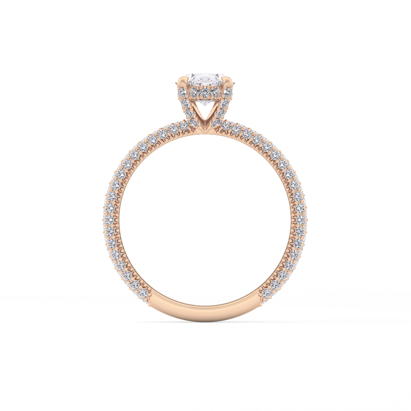 Oval Cut 0.83 Carat Moissanite Ring – Hidden Halo and Pave Setting in Gold