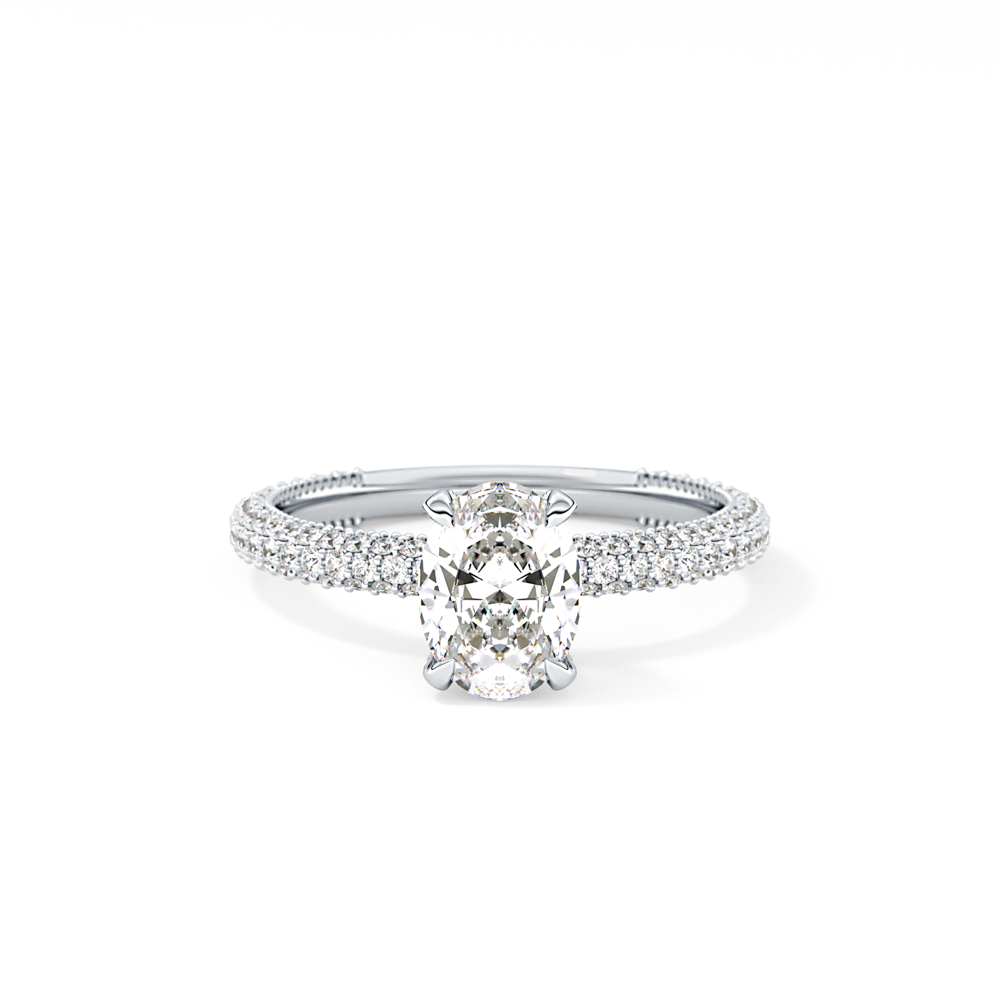 Oval Cut 0.83 Carat Moissanite Ring – Hidden Halo and Pave Setting in Gold