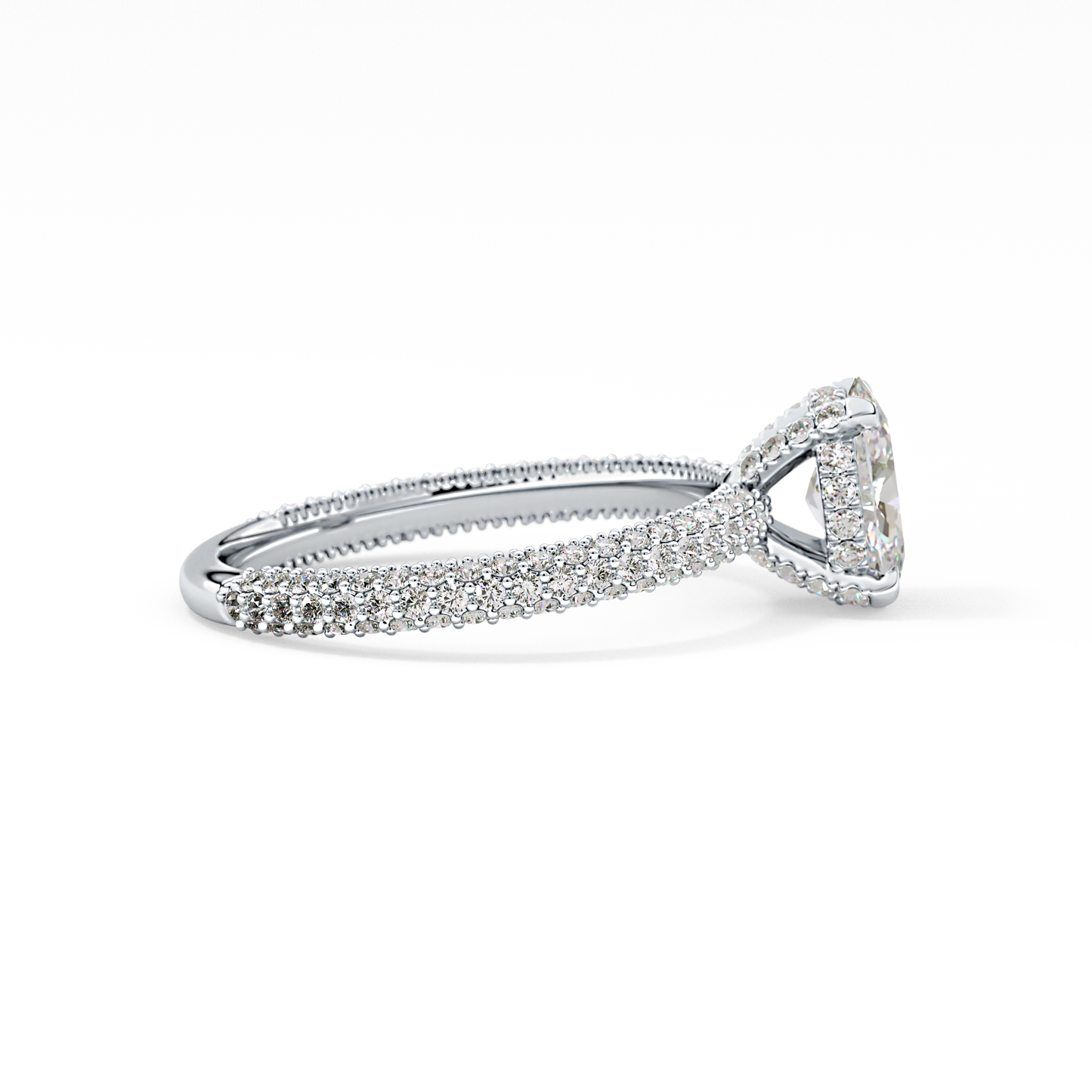 Oval Cut 0.83 Carat Moissanite Ring – Hidden Halo and Pave Setting in Gold