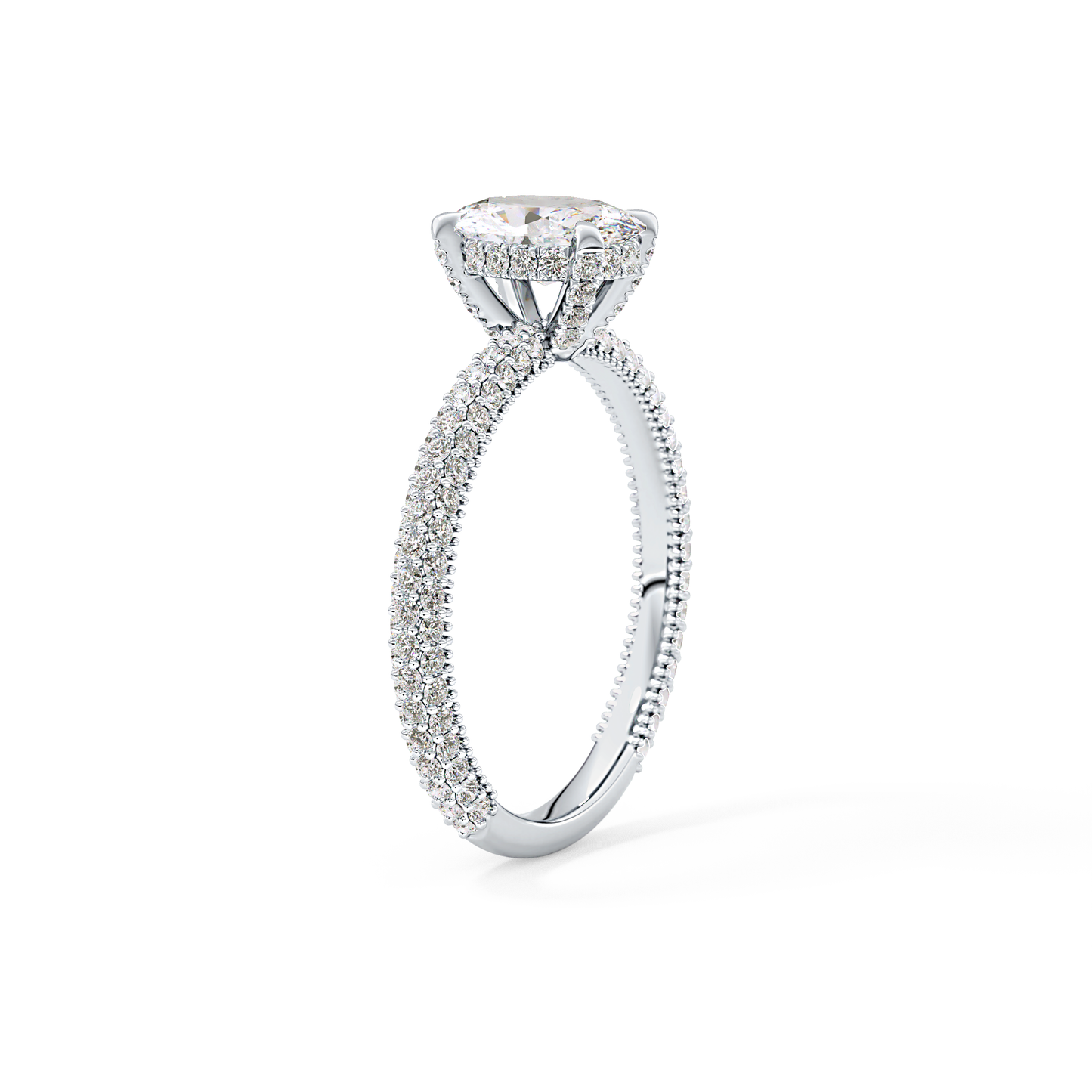 Oval Cut 0.83 Carat Moissanite Ring – Hidden Halo and Pave Setting in Gold