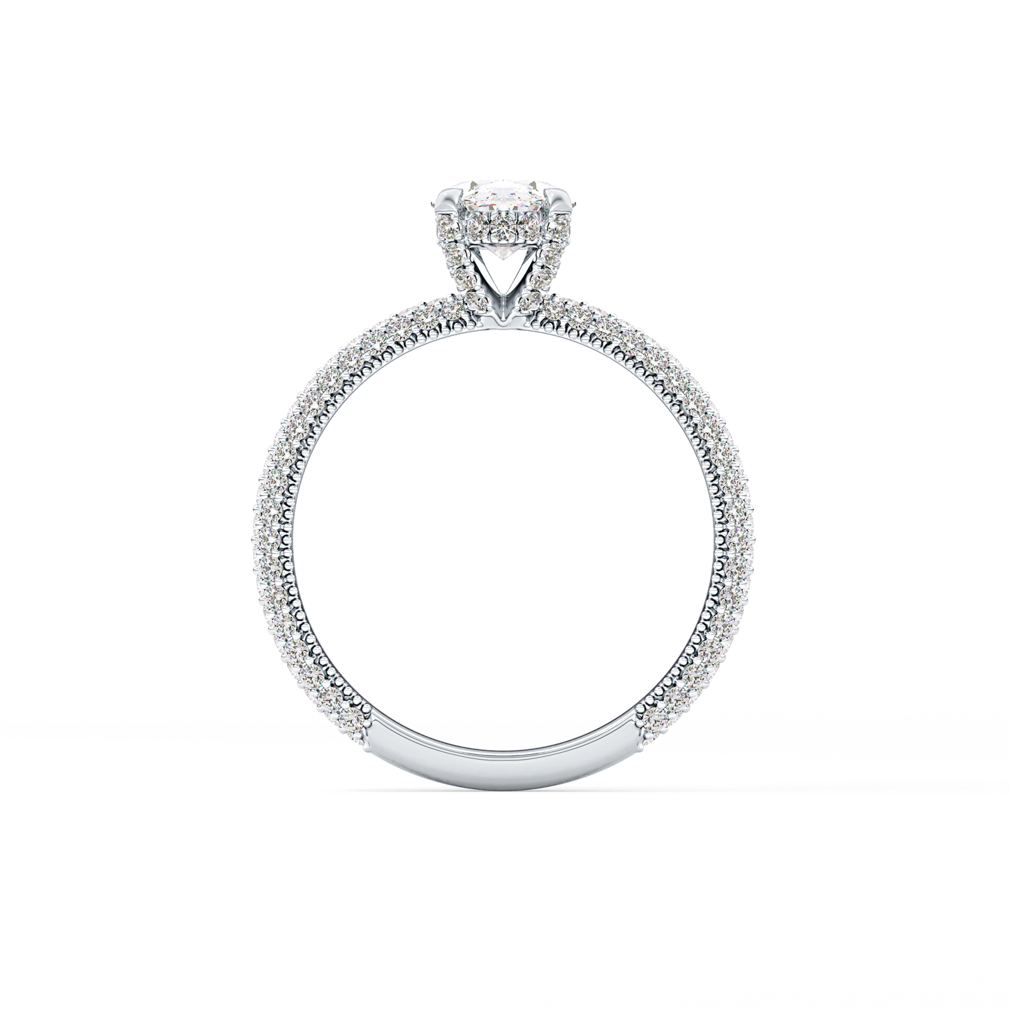Oval Cut 0.83 Carat Moissanite Ring – Hidden Halo and Pave Setting in Gold