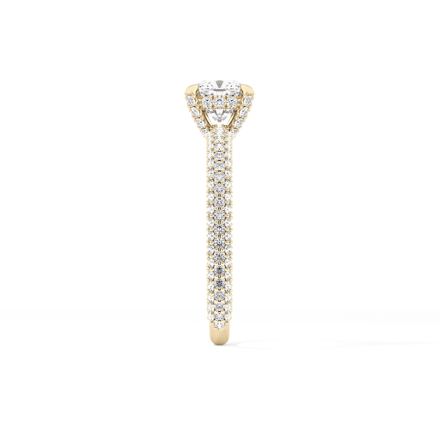 Cushion Cut 0.86 Carat Moissanite Ring – Hidden Halo and Pave Setting in Gold