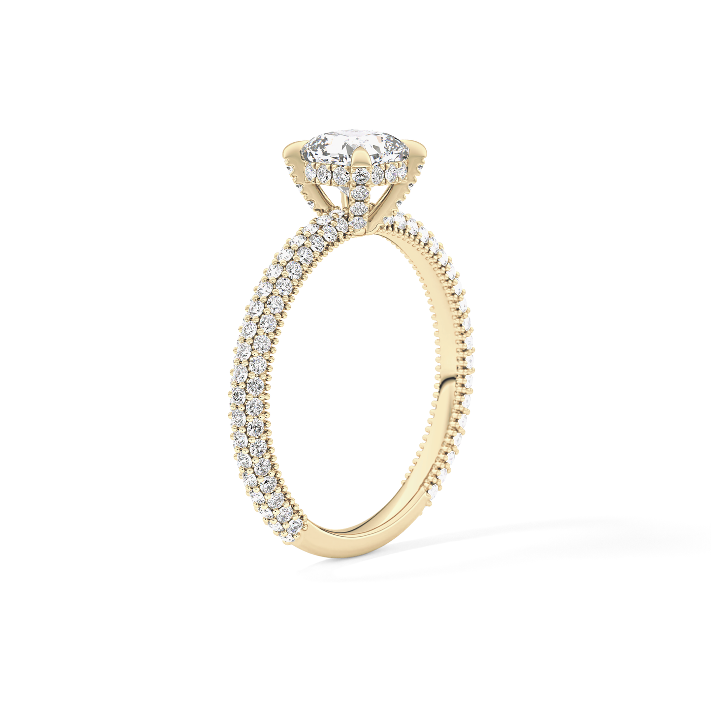Cushion Cut 0.86 Carat Moissanite Ring – Hidden Halo and Pave Setting in Gold