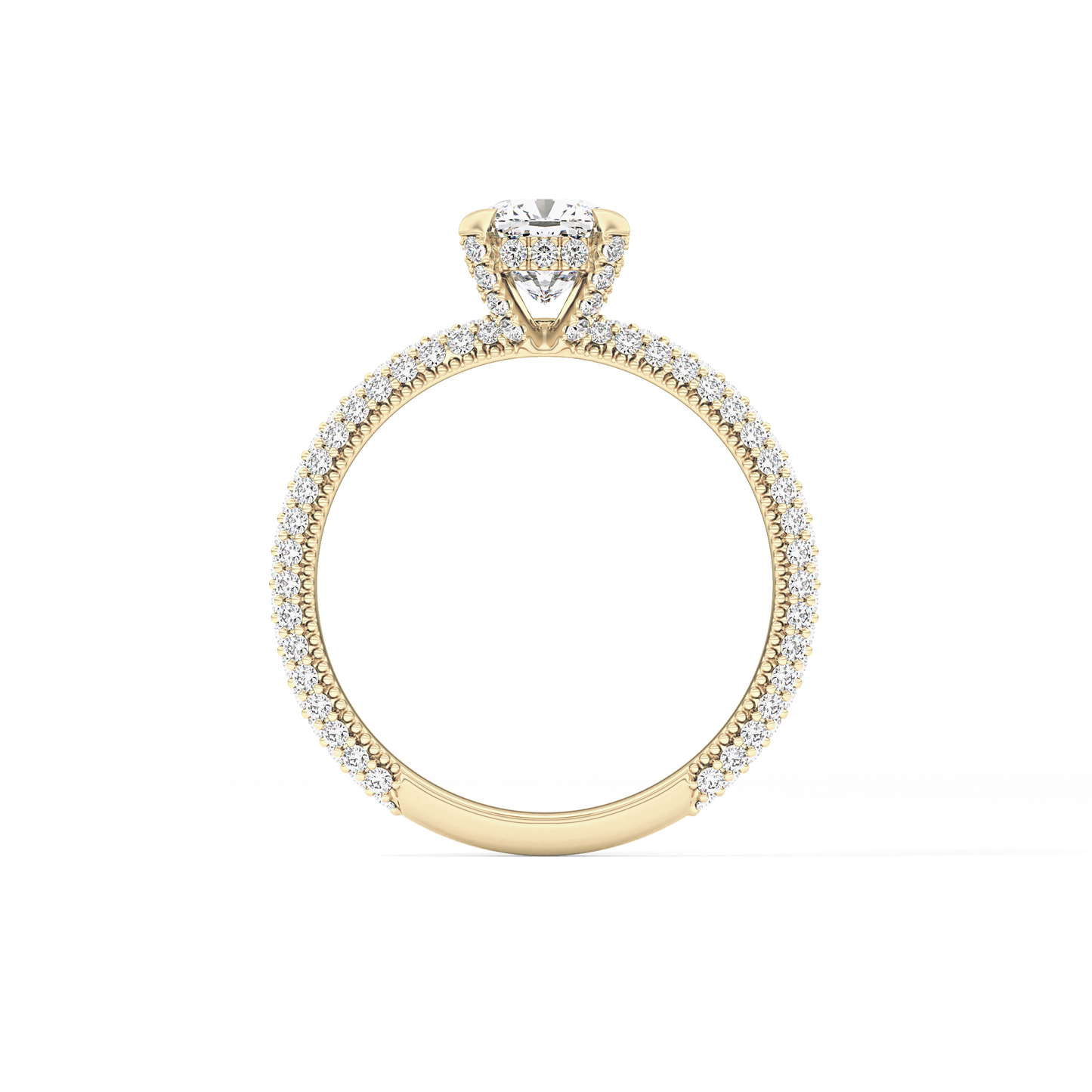 Cushion Cut 0.86 Carat Moissanite Ring – Hidden Halo and Pave Setting in Gold