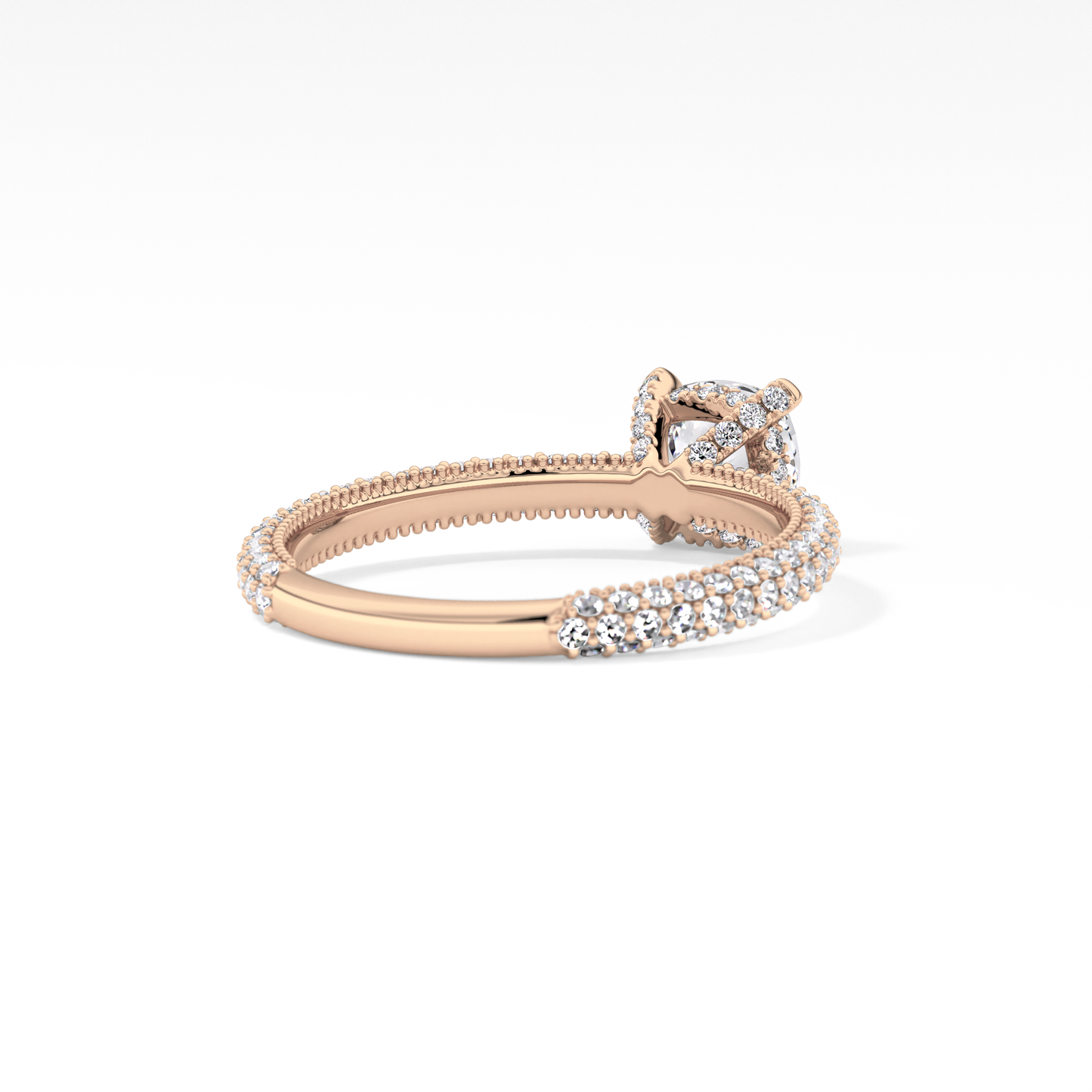 Cushion Cut 0.86 Carat Moissanite Ring – Hidden Halo and Pave Setting in Gold