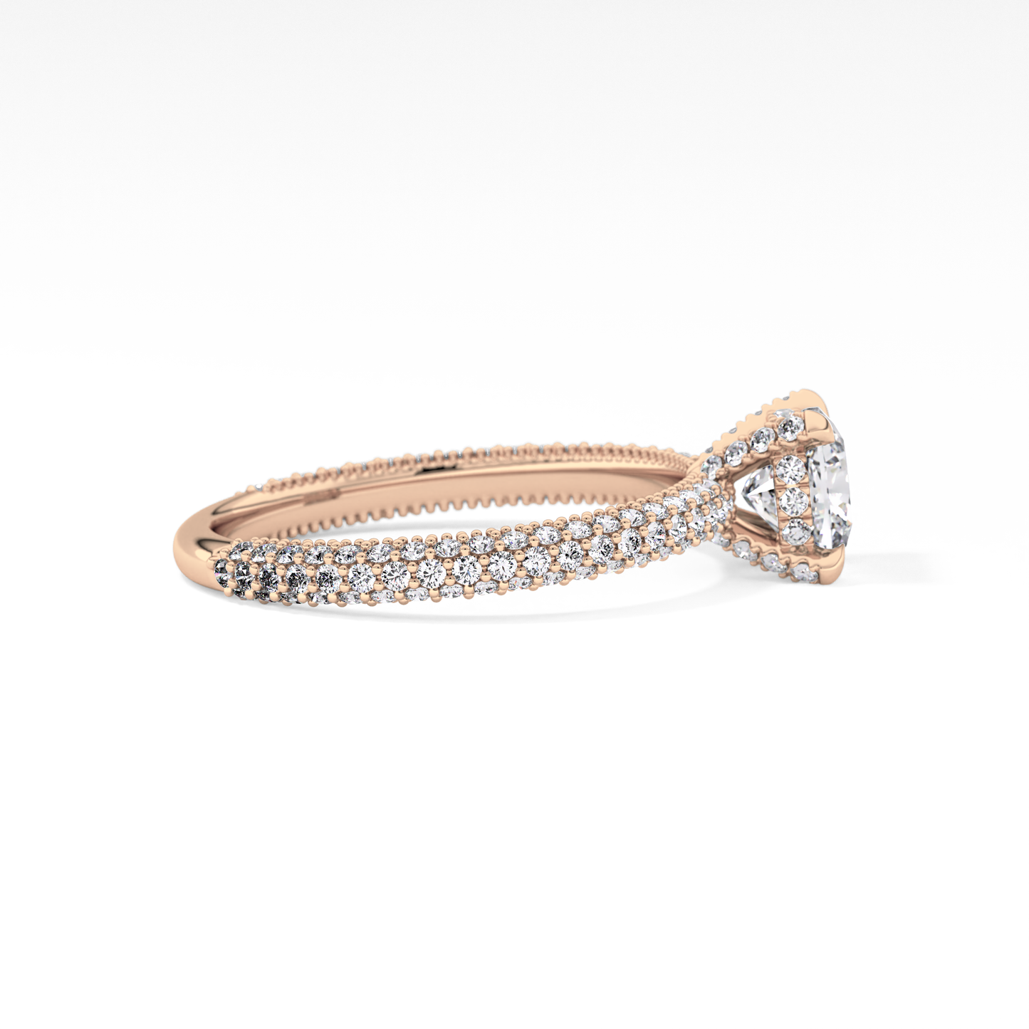 Cushion Cut 0.86 Carat Moissanite Ring – Hidden Halo and Pave Setting in Gold