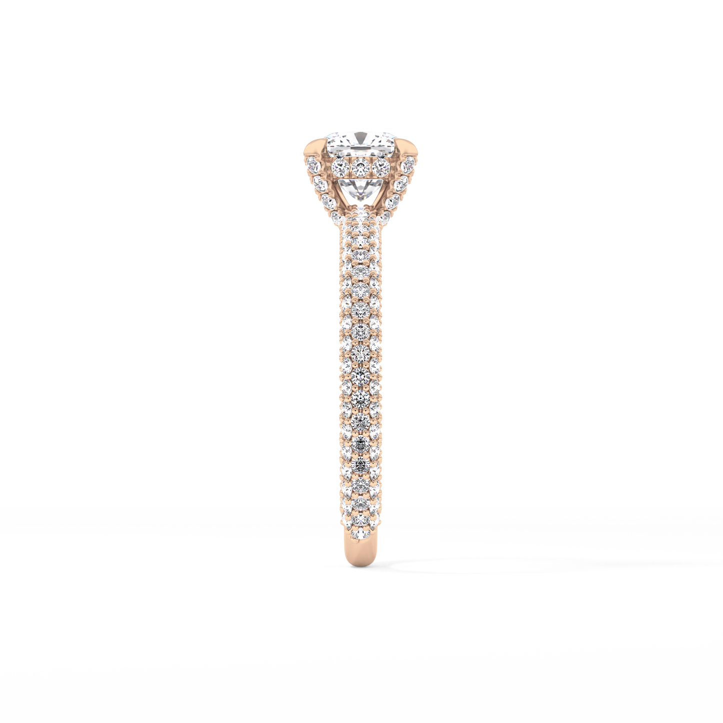 Cushion Cut 0.86 Carat Moissanite Ring – Hidden Halo and Pave Setting in Gold
