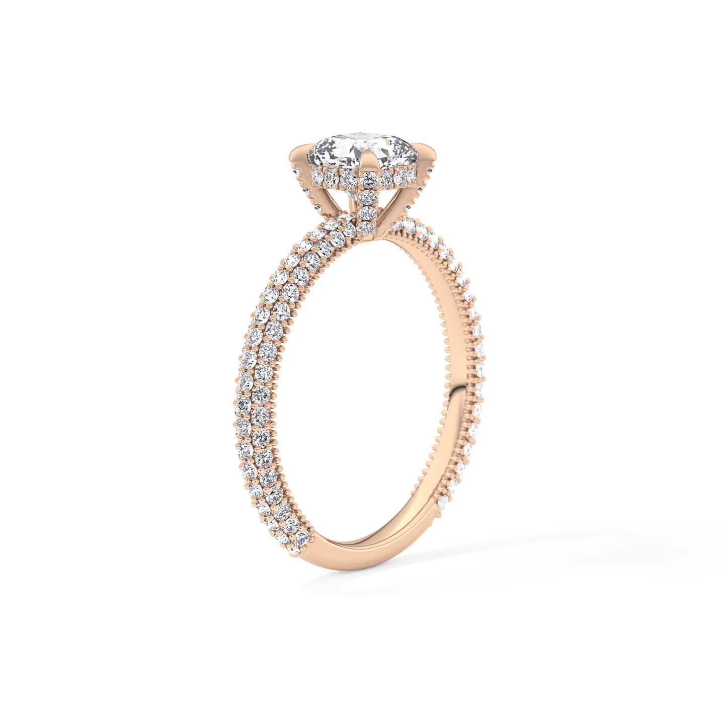 Cushion Cut 0.86 Carat Moissanite Ring – Hidden Halo and Pave Setting in Gold