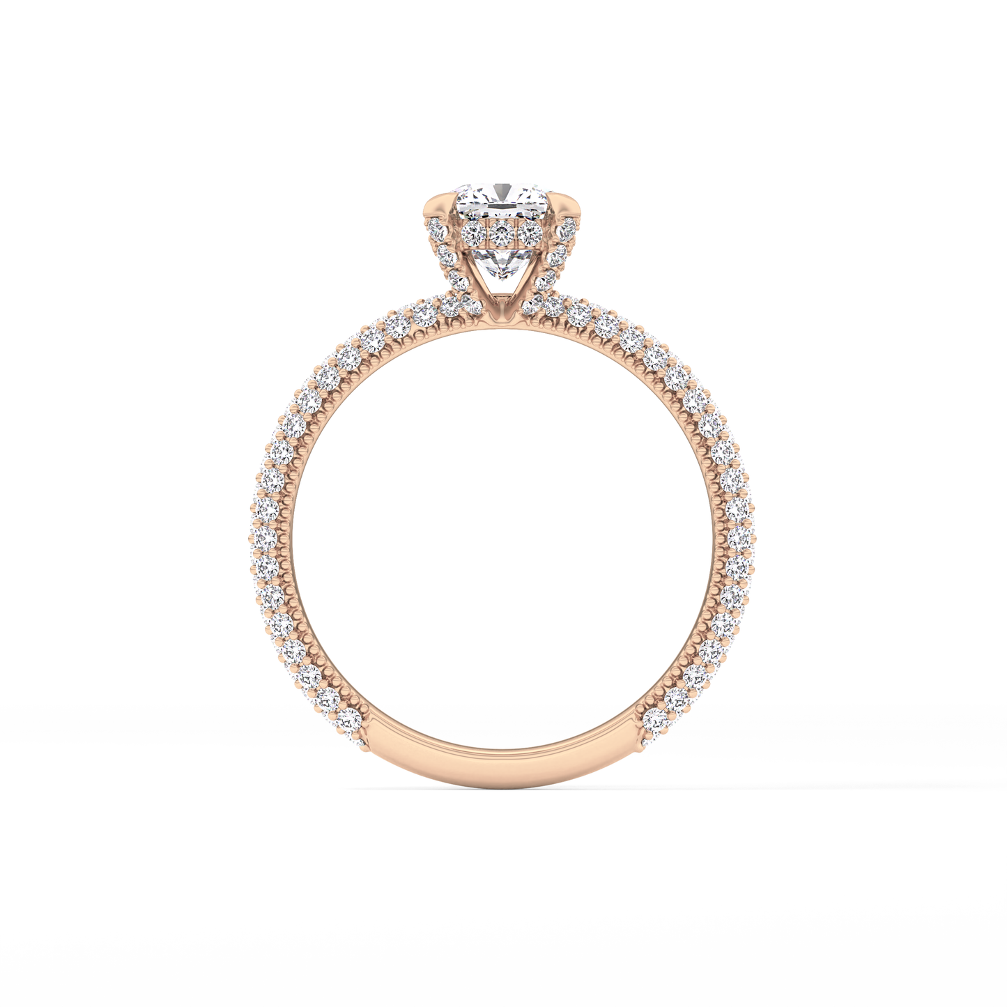 Cushion Cut 0.86 Carat Moissanite Ring – Hidden Halo and Pave Setting in Gold