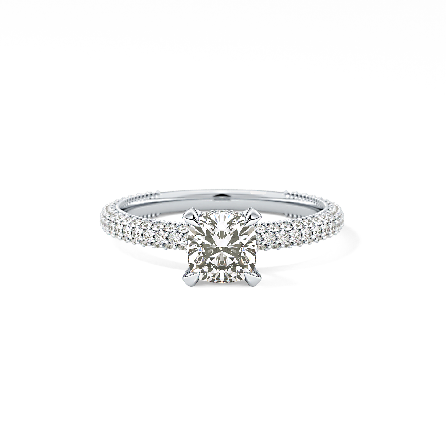 Cushion Cut 0.86 Carat Moissanite Ring – Hidden Halo and Pave Setting in Gold