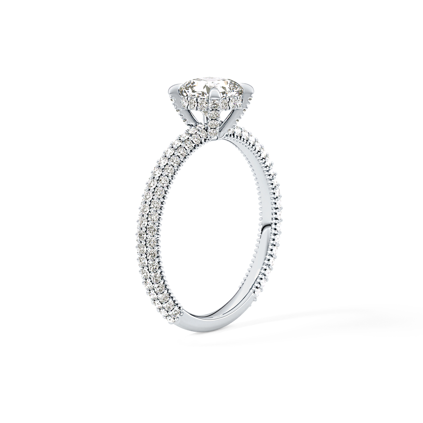 Cushion Cut 0.86 Carat Moissanite Ring – Hidden Halo and Pave Setting in Gold
