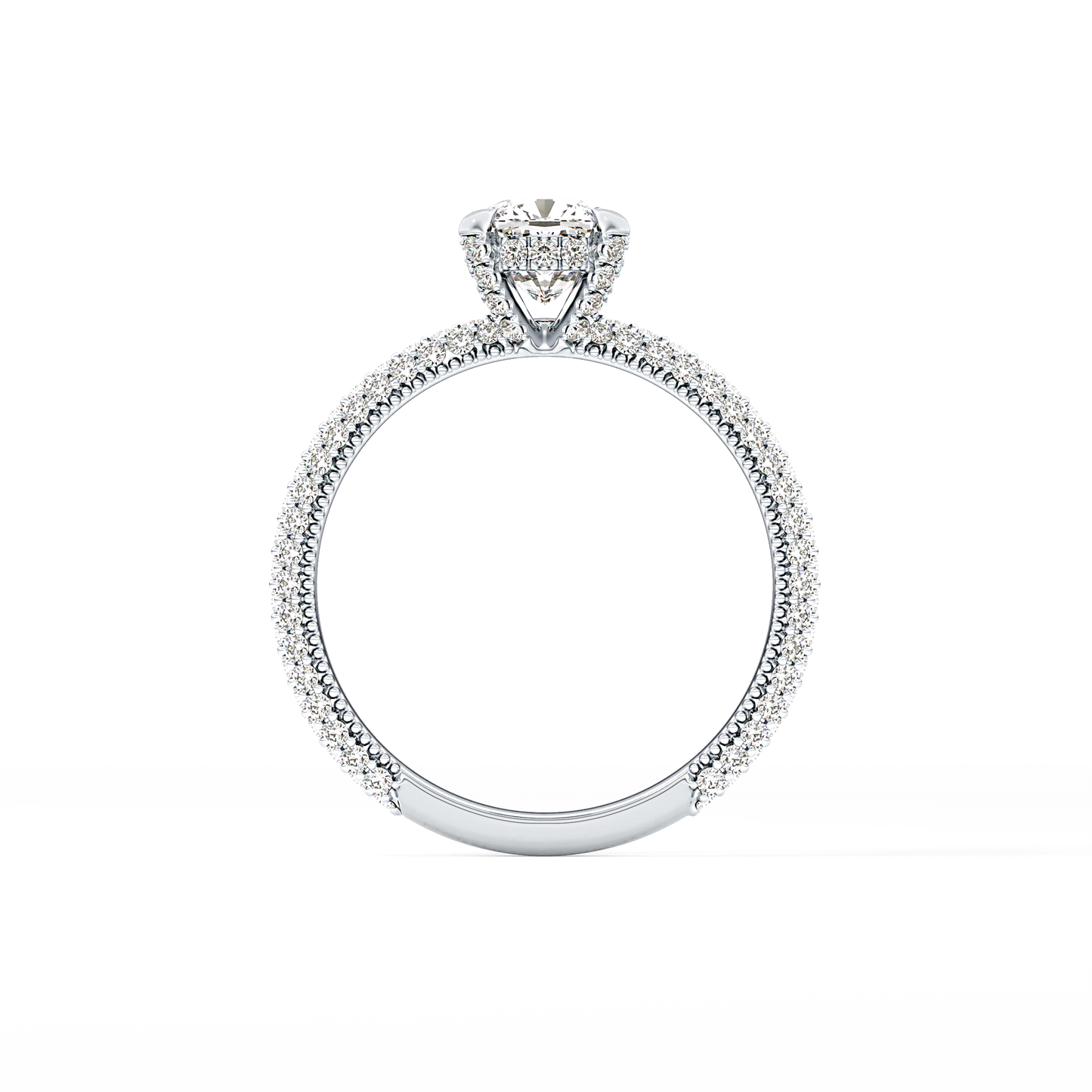 Cushion Cut 0.86 Carat Moissanite Ring – Hidden Halo and Pave Setting in Gold