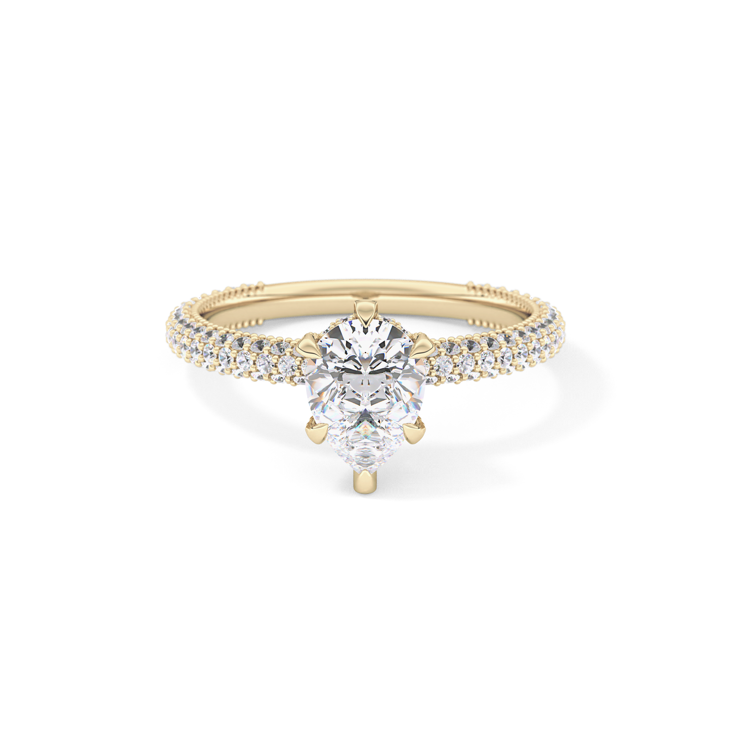 Pear Cut 0.81 Carat Moissanite Ring – Hidden Halo and Pave Setting in Gold