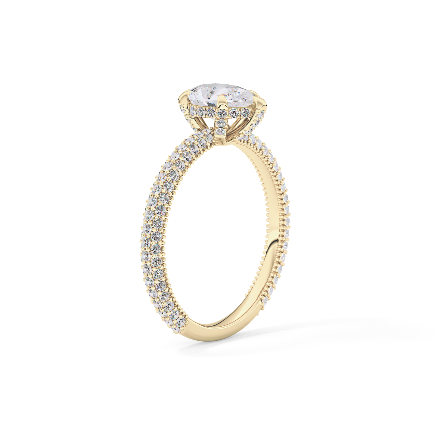 Pear Cut 0.81 Carat Moissanite Ring – Hidden Halo and Pave Setting in Gold