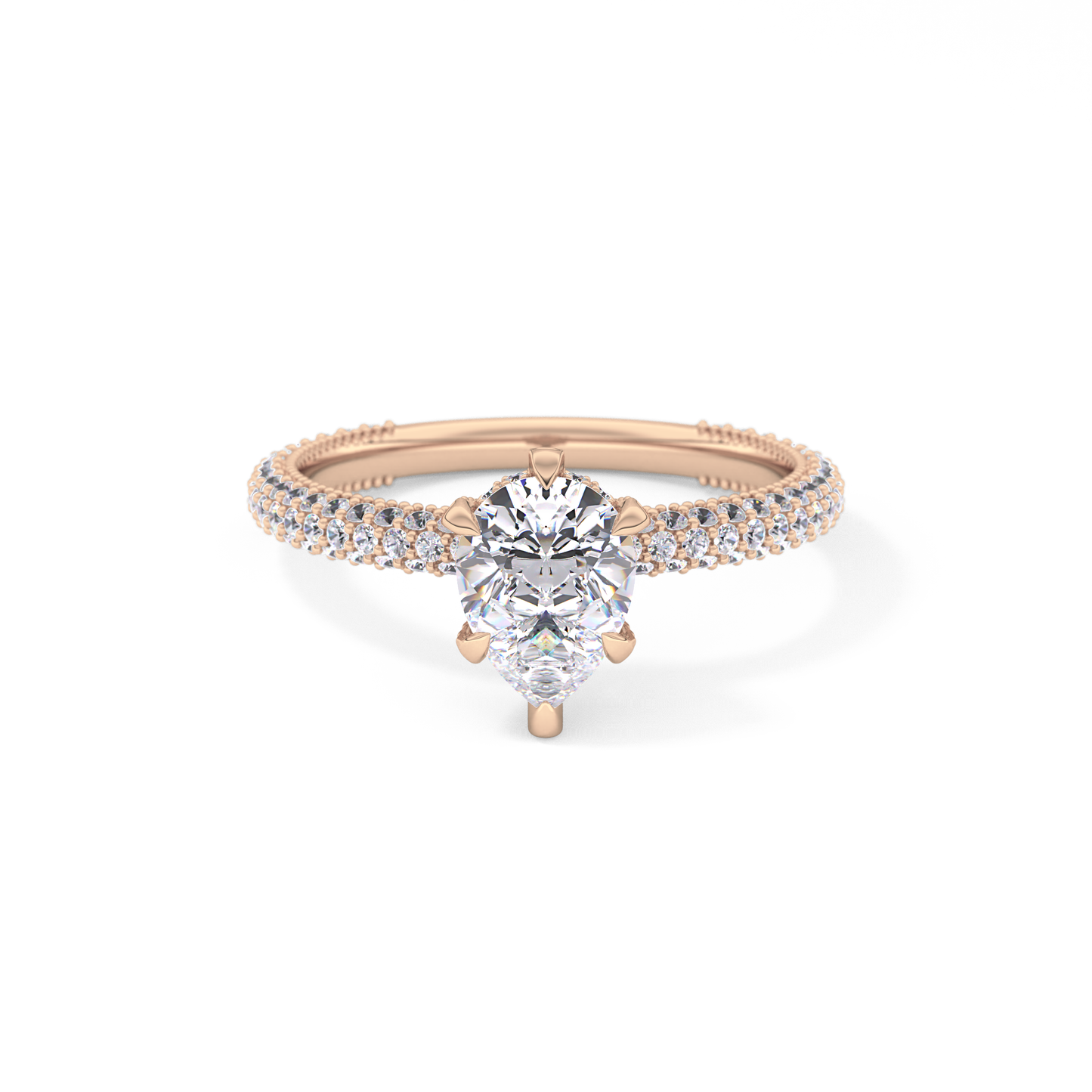 Pear Cut 0.81 Carat Moissanite Ring – Hidden Halo and Pave Setting in Gold