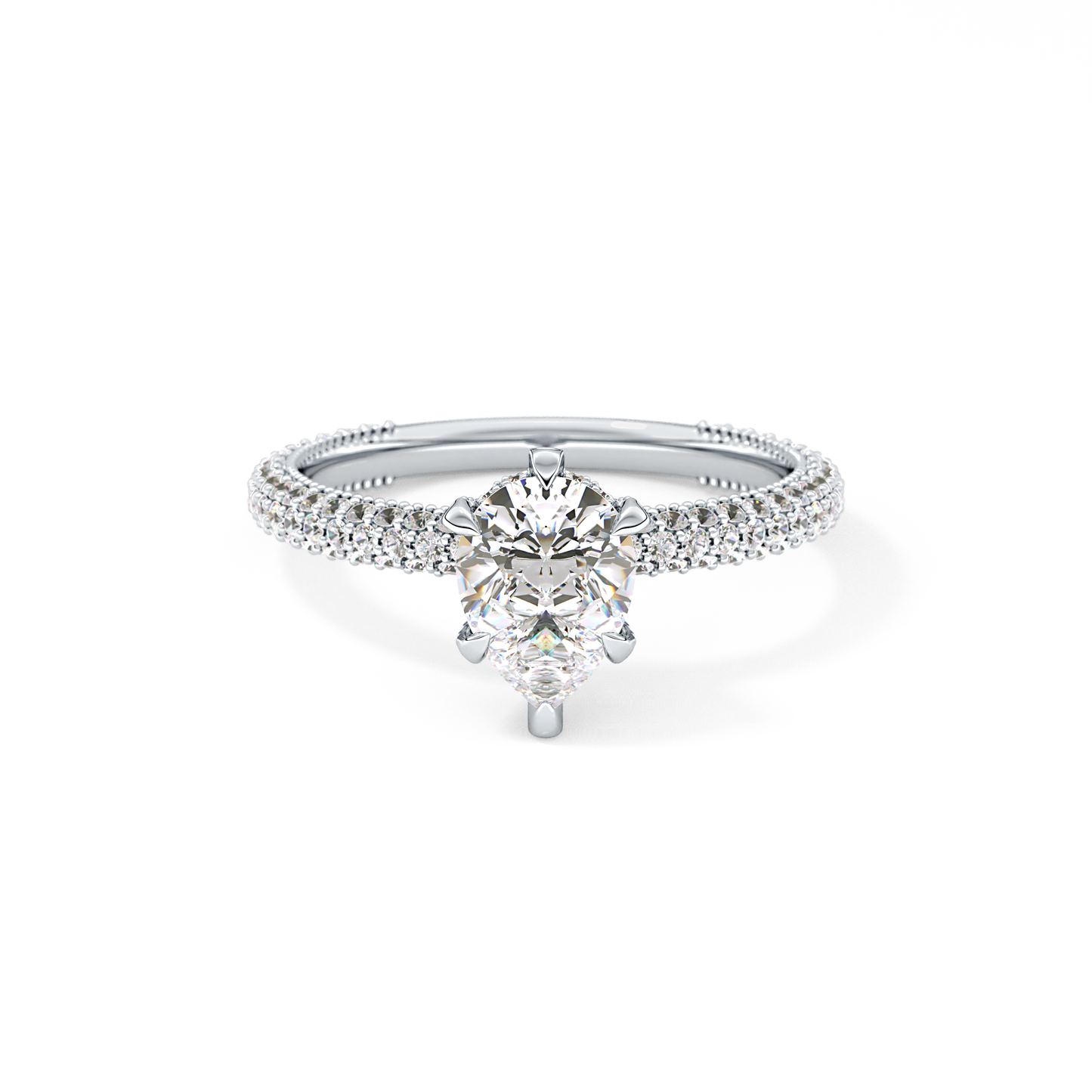 Pear Cut 0.81 Carat Moissanite Ring – Hidden Halo and Pave Setting in Gold