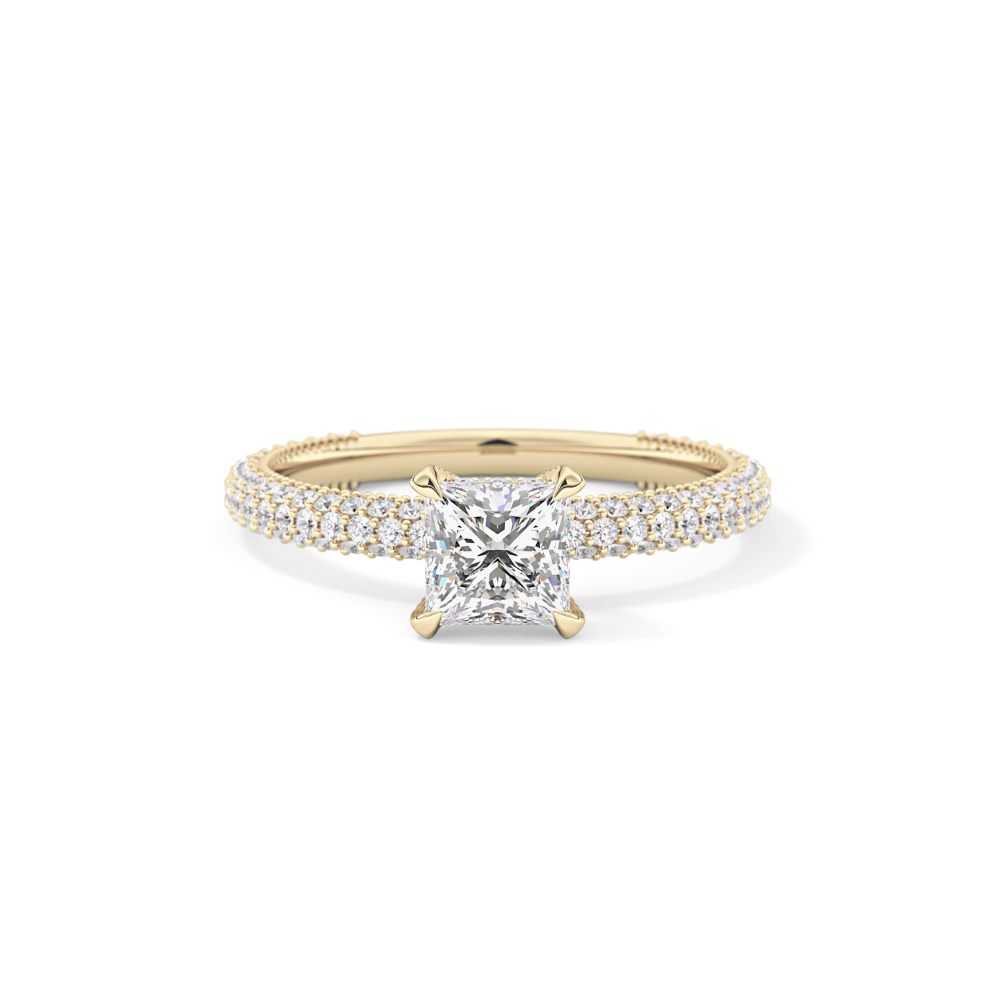Princess Cut 0.78 Carat Moissanite Ring – Hidden Halo and Pave Setting in Gold