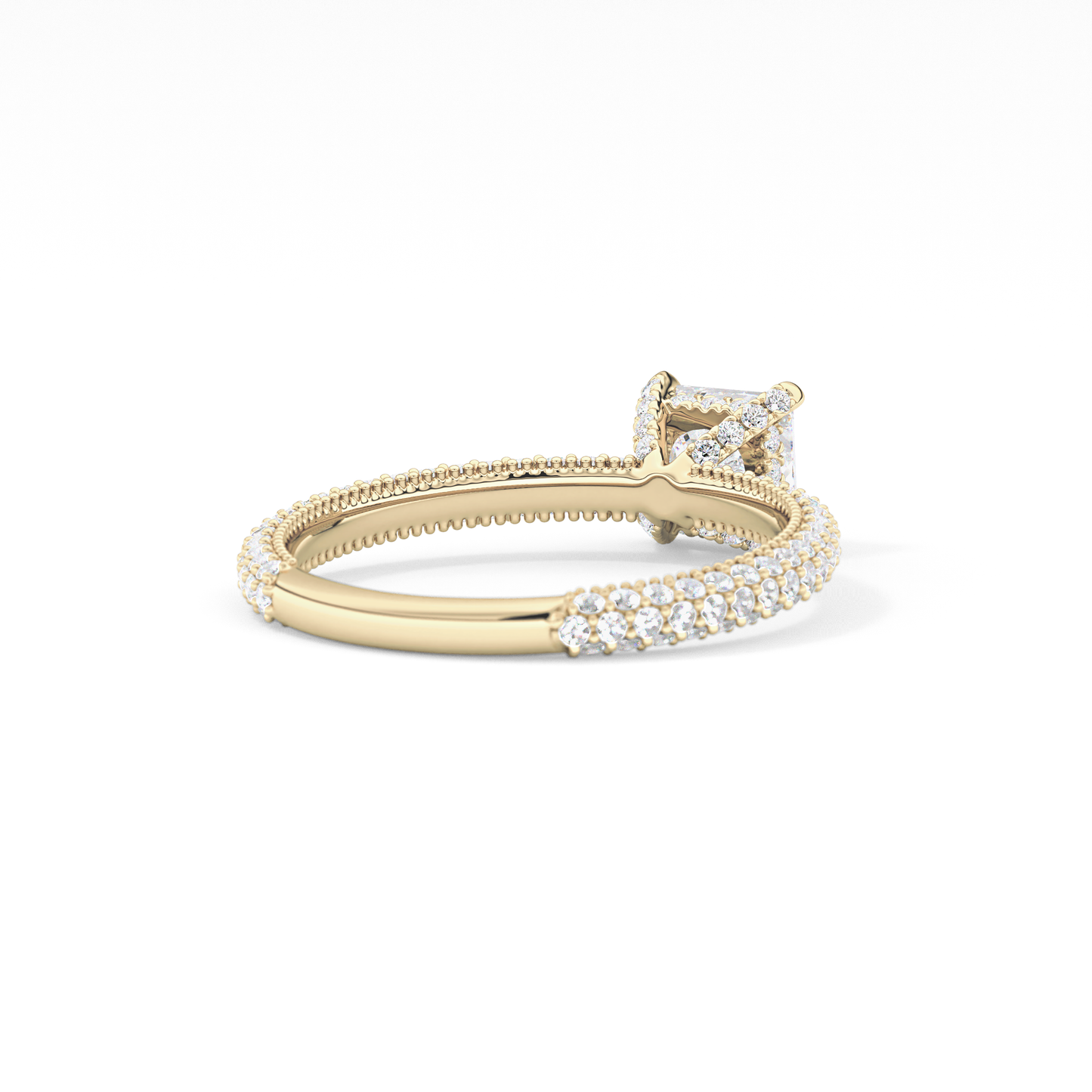 Princess Cut 0.78 Carat Moissanite Ring – Hidden Halo and Pave Setting in Gold