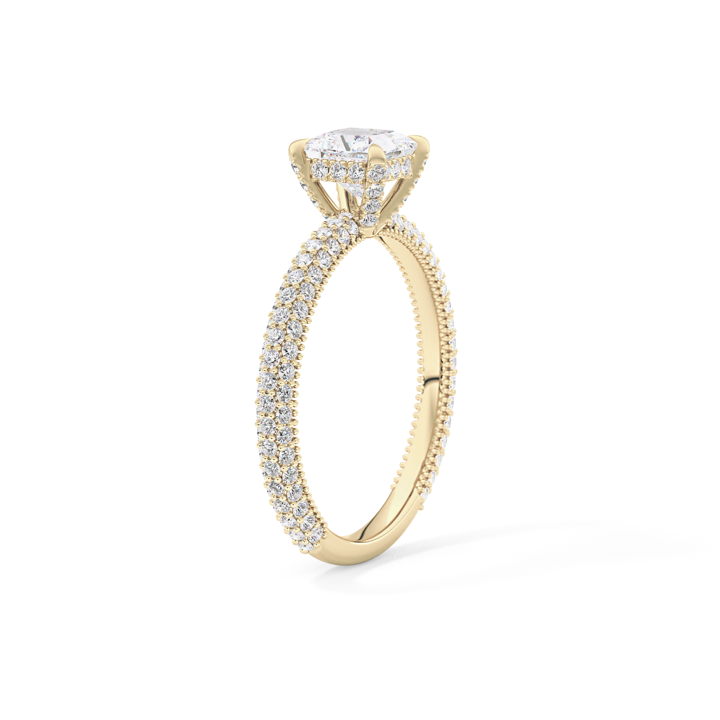 Princess Cut 0.78 Carat Moissanite Ring – Hidden Halo and Pave Setting in Gold